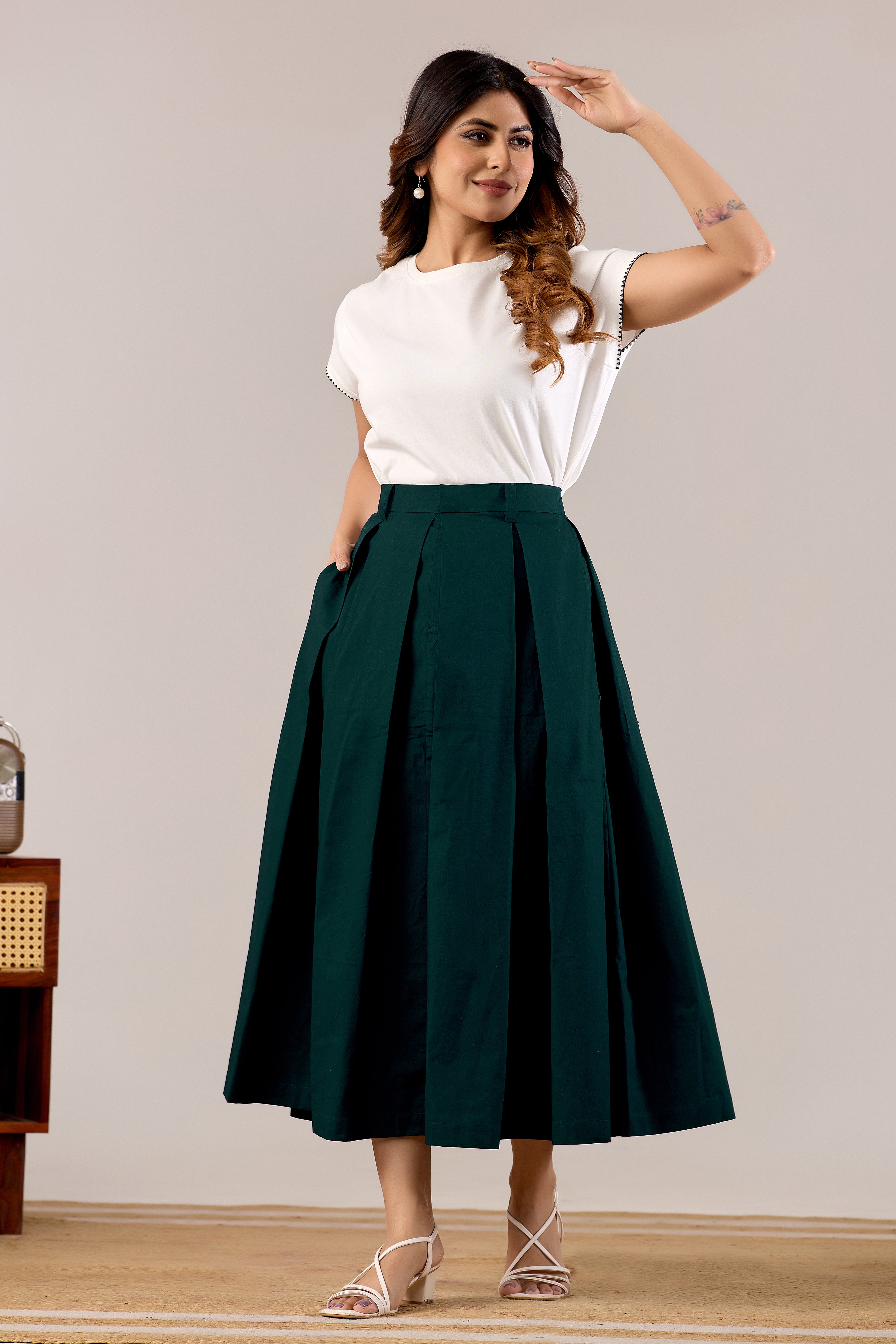 Vintage Rose Pleated Skirt
