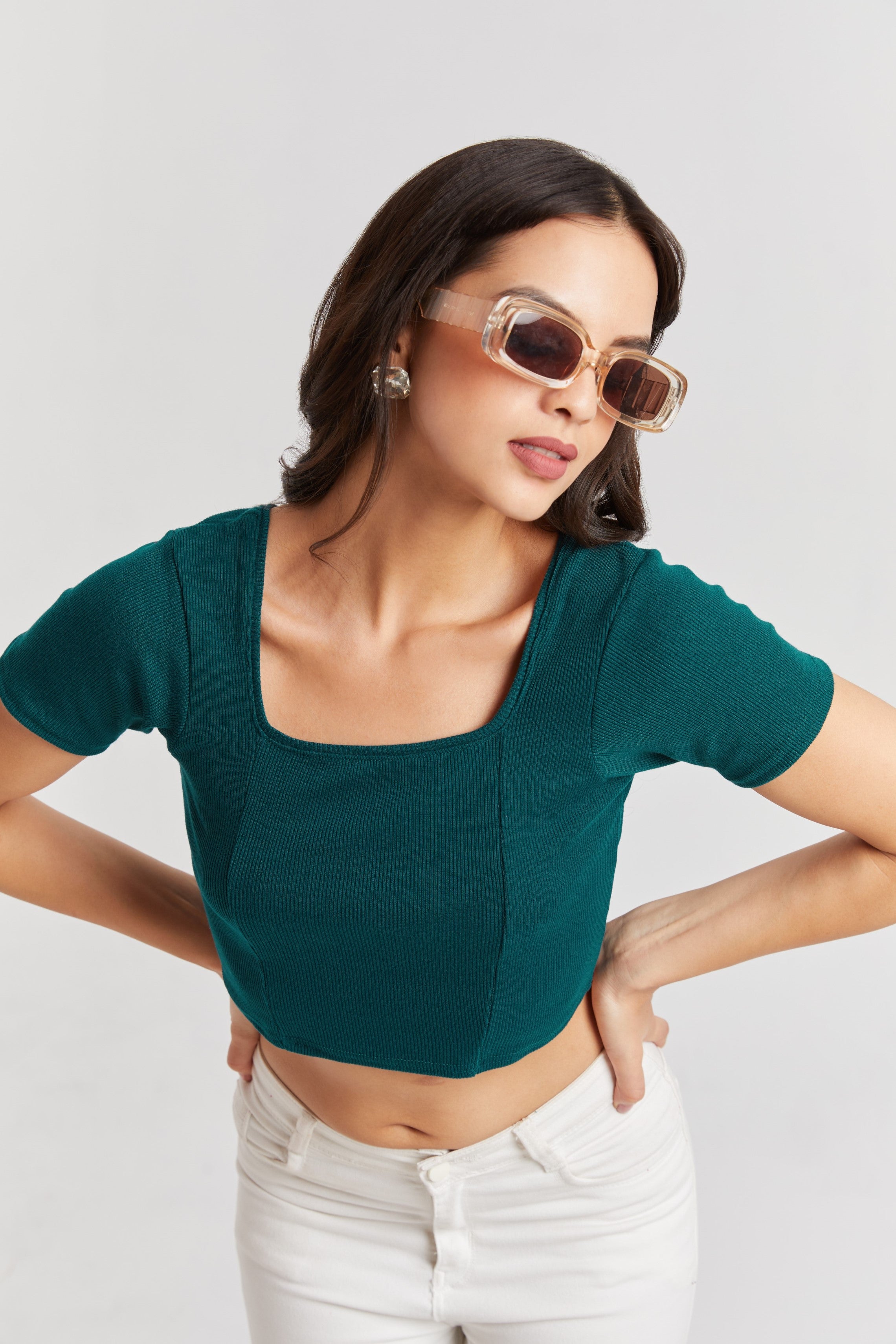 Black Ribbed Square Neck Crop Top