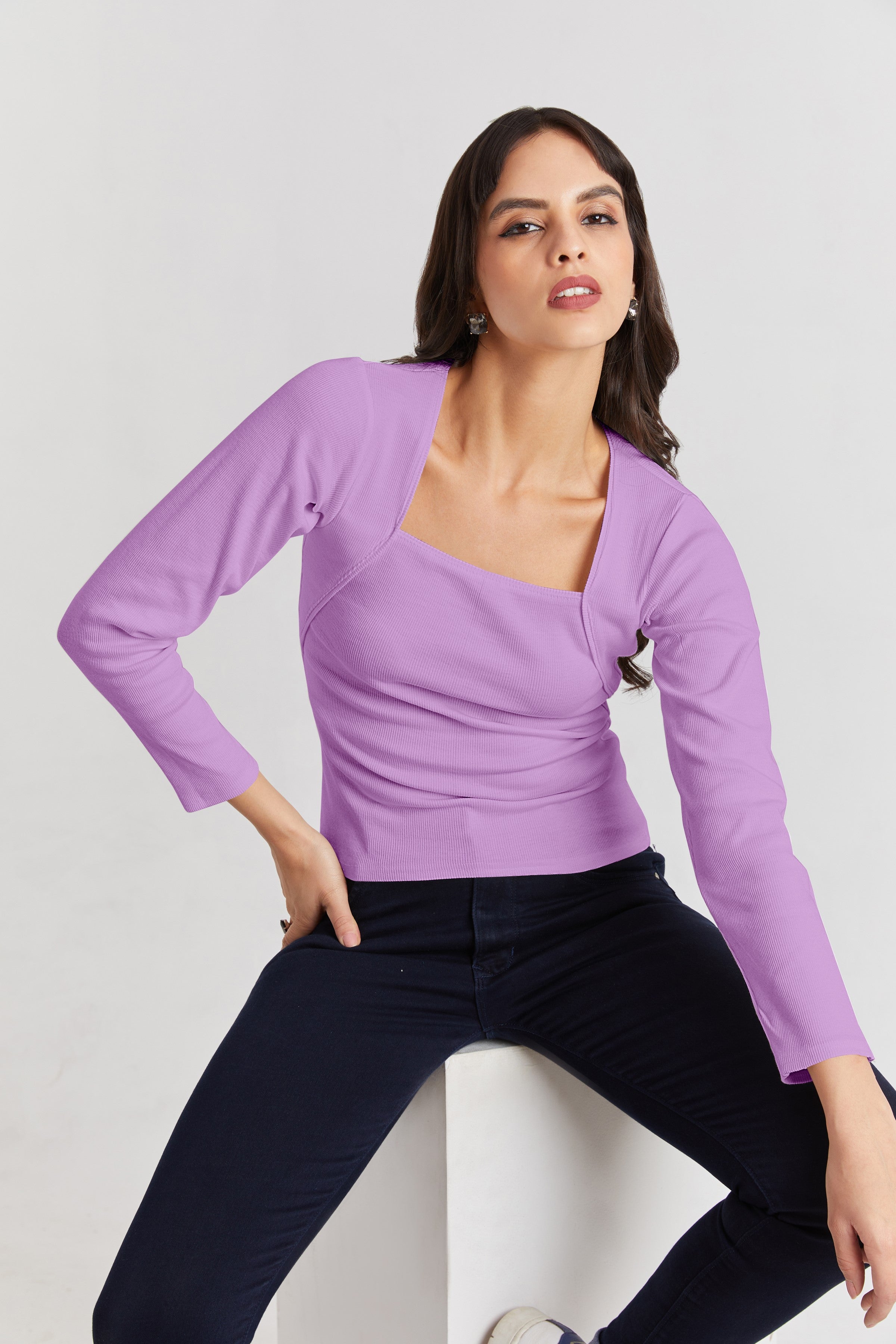 Lavender Ribbed Square Neck Top