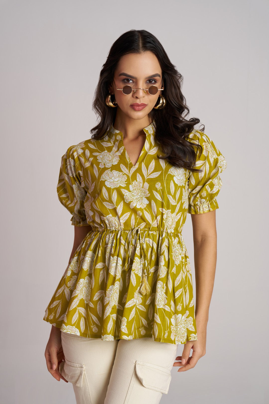 Plum Bloom Puff Sleeve Peplum Top