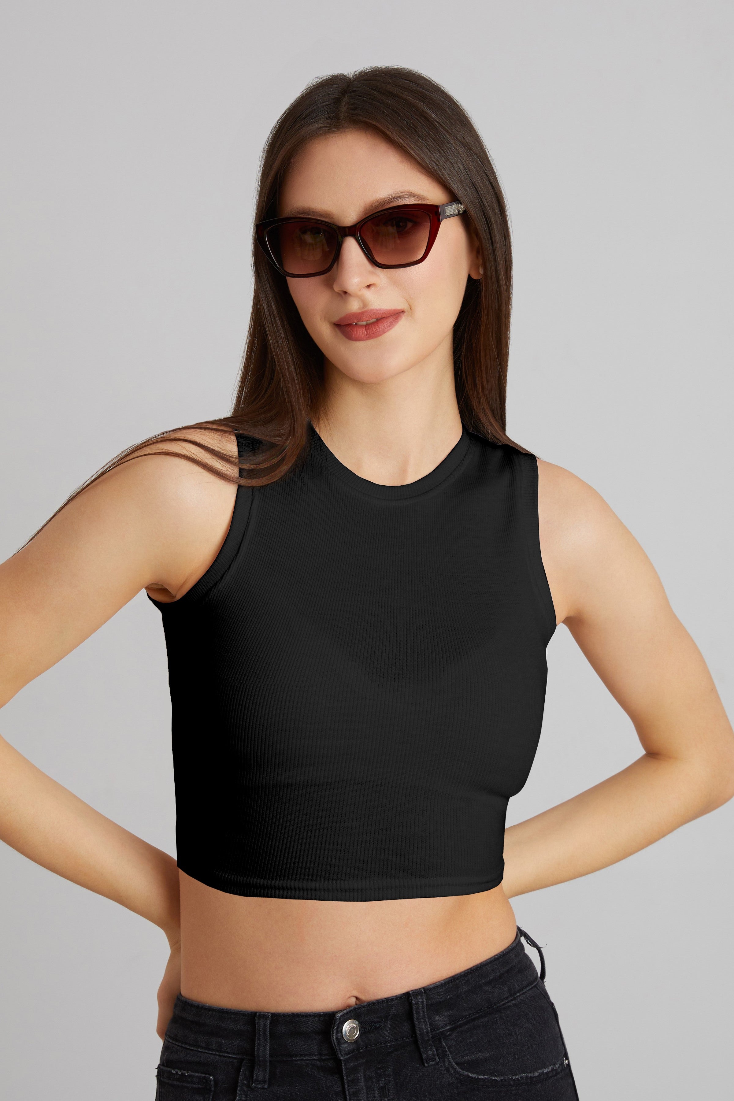 Bright Orange Ribbed Sleeveless Crop Top