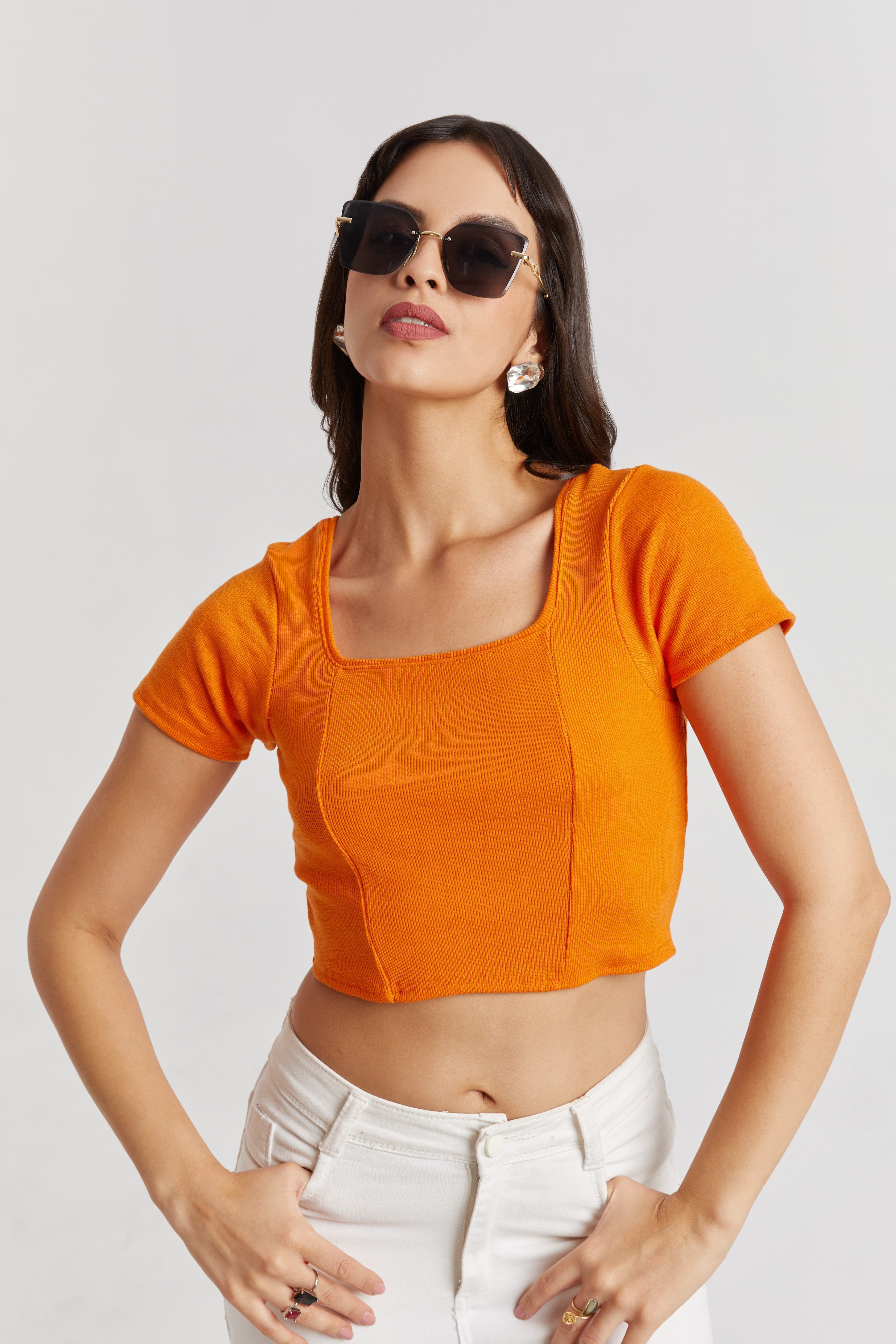 Black Ribbed Square Neck Crop Top