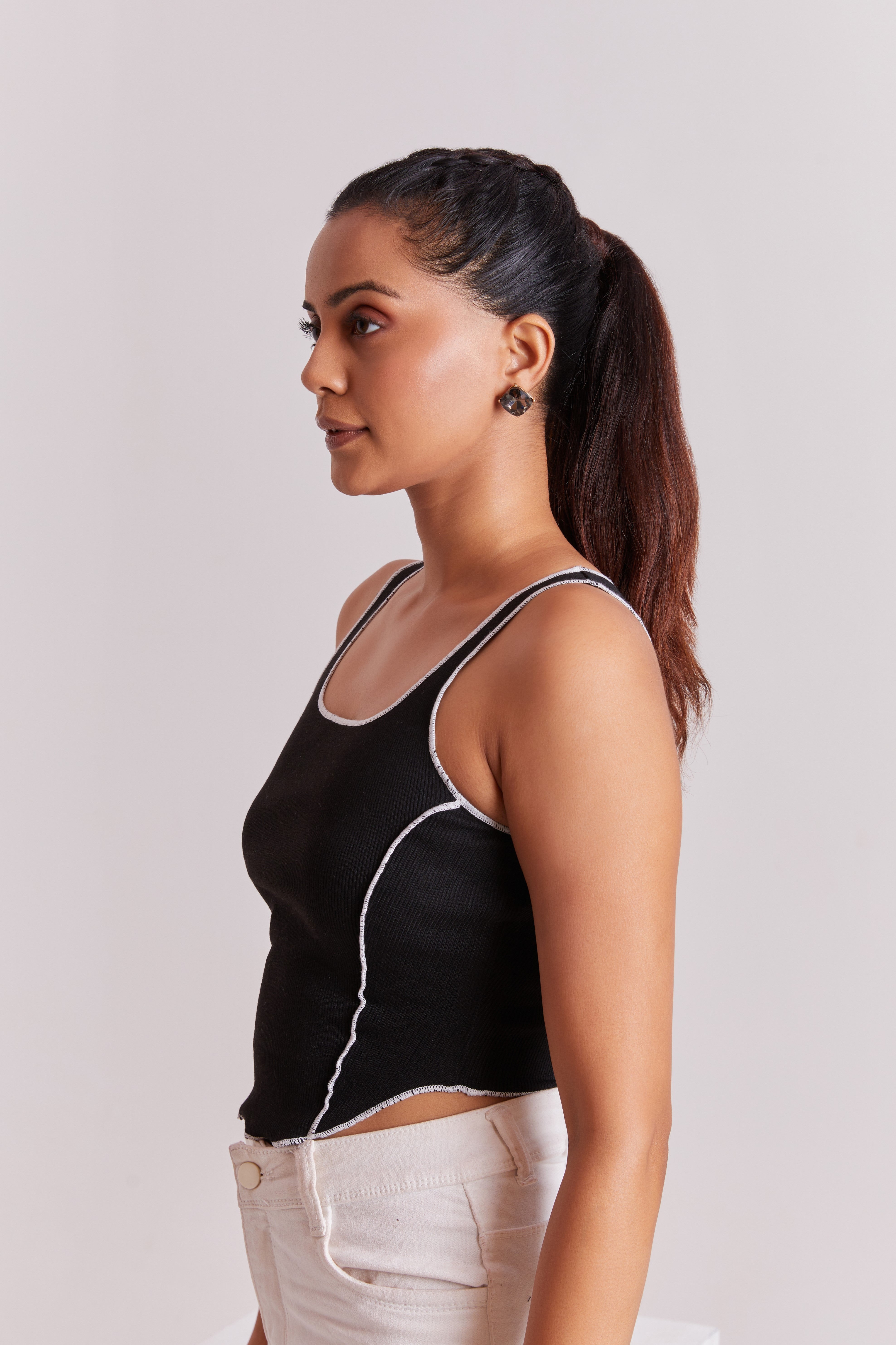 Black Contrast Stitch Tank Top