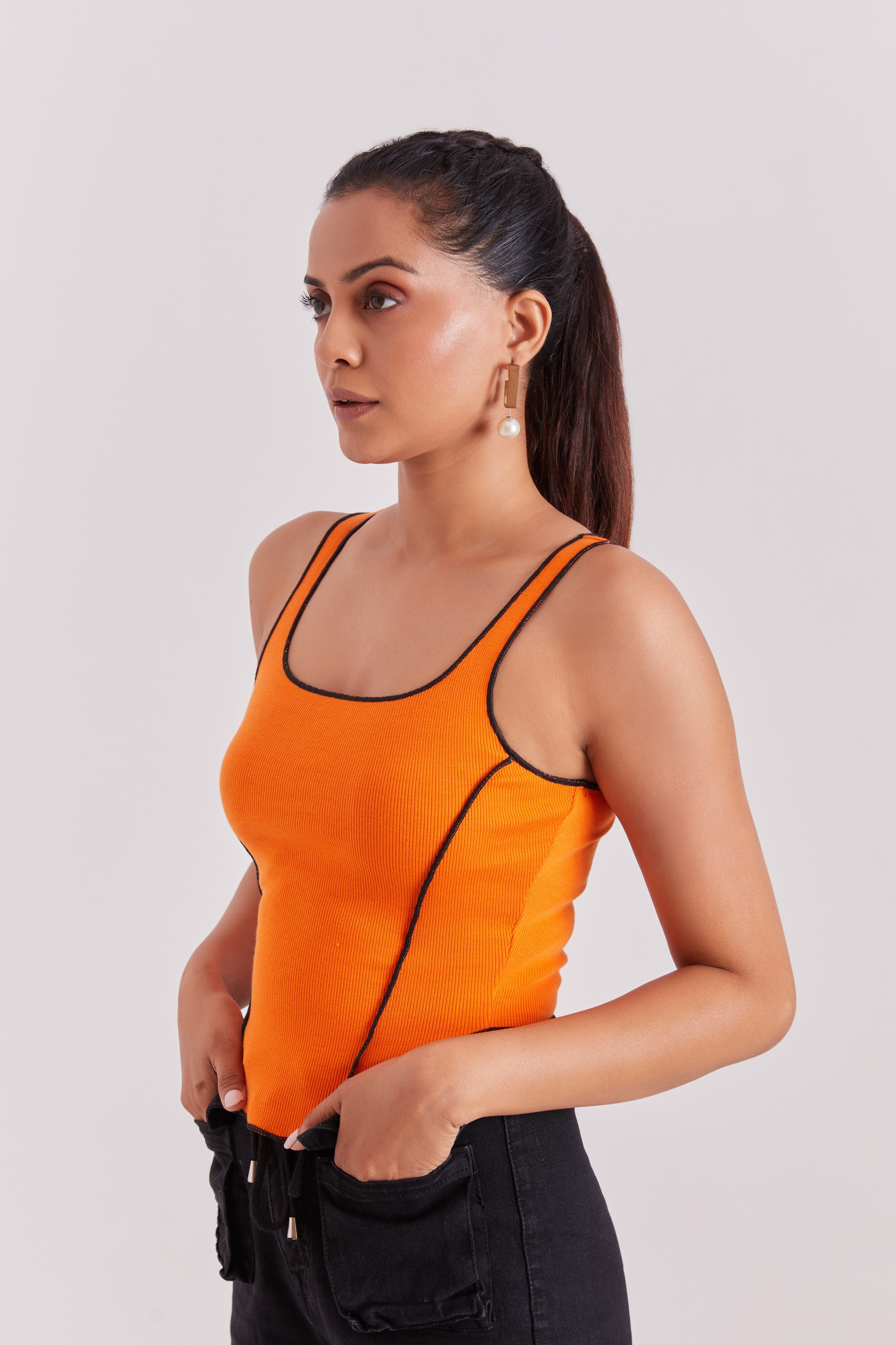 Orange Contrast Stitch Tank Top