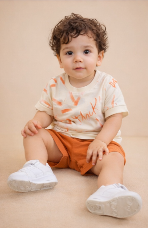 Kids Cream & Royal Blue Co-ord Set with Printed Shorts