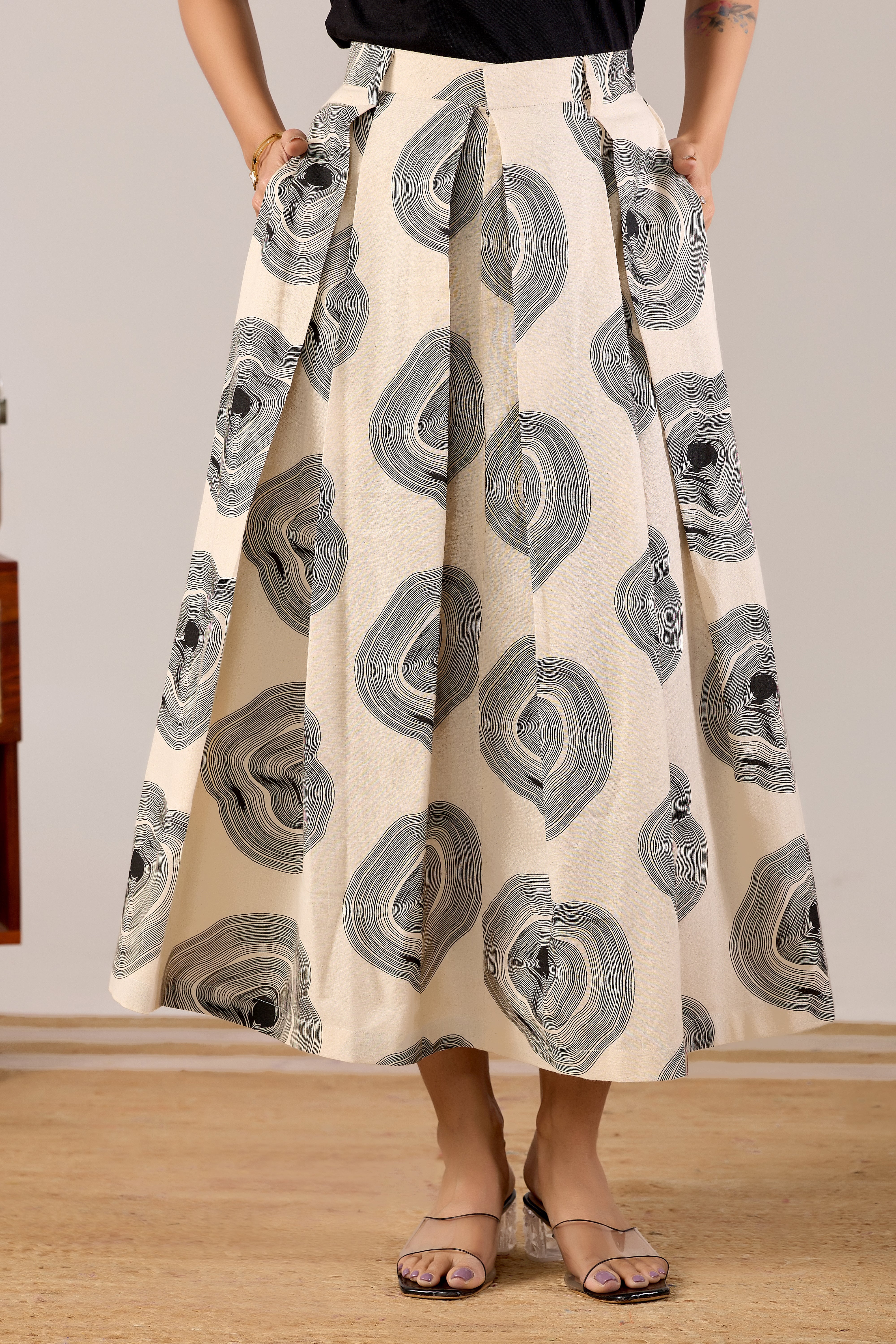 Stone Ripple A-Line Midi Skirt
