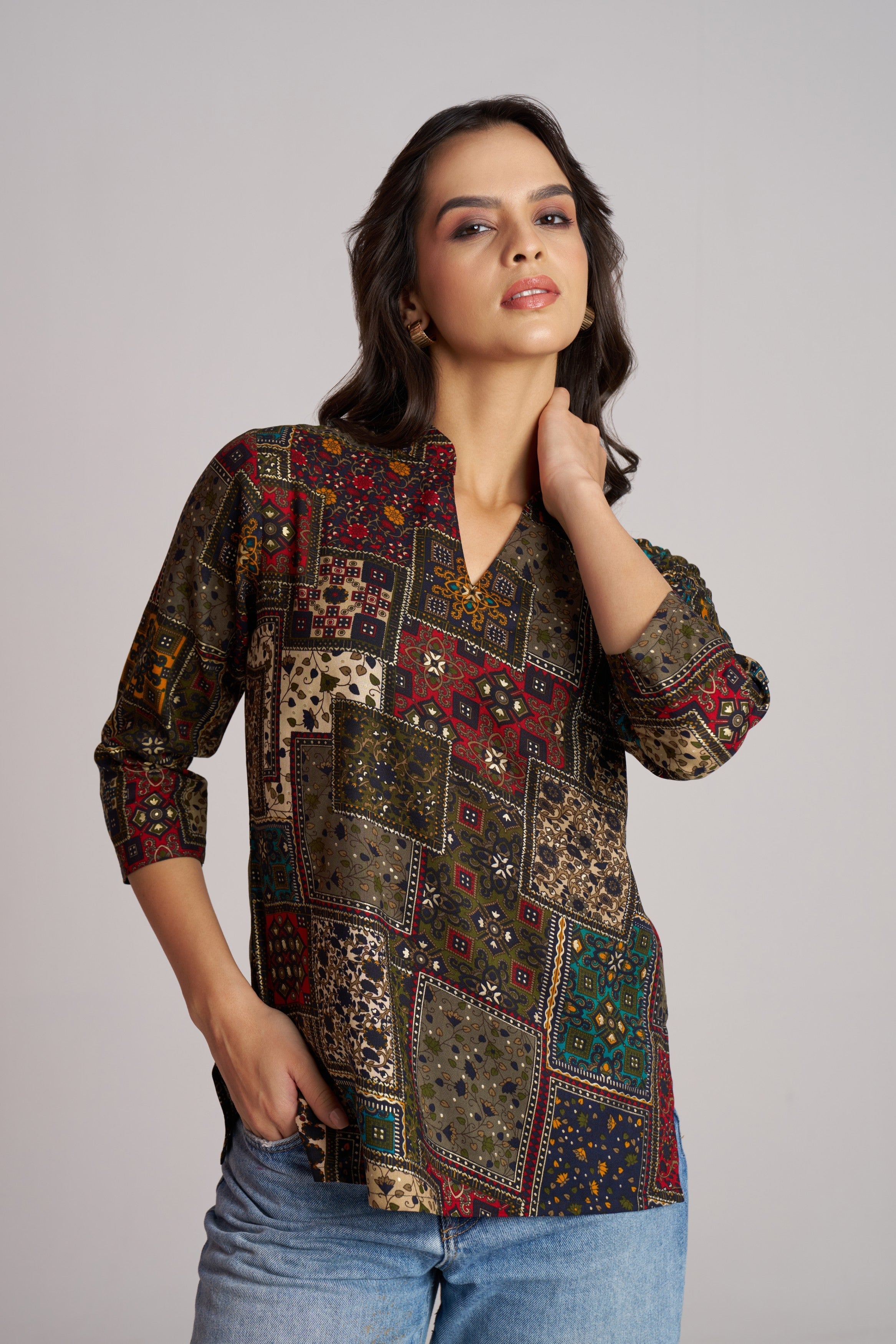 Olive Artisan Patch Top
