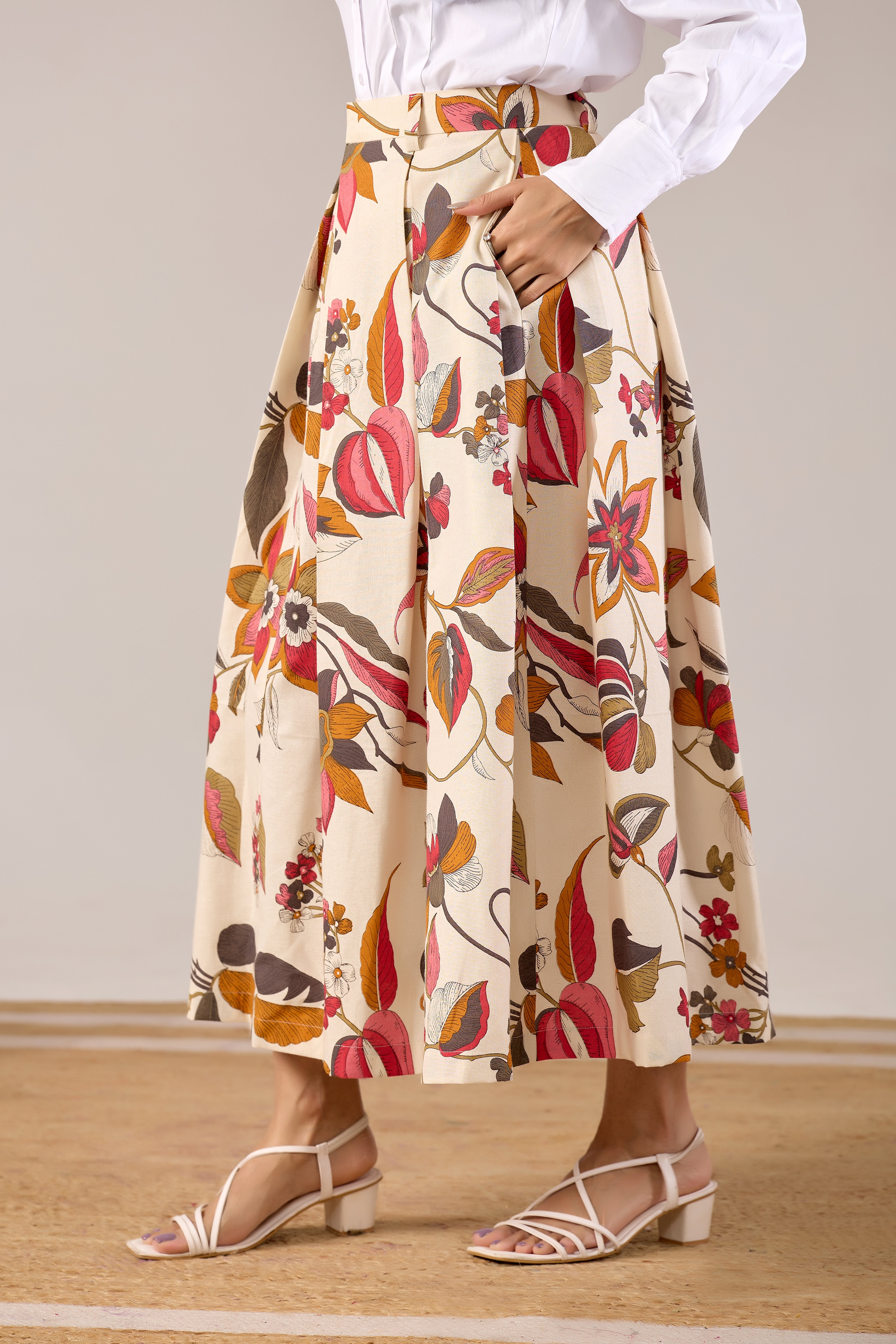 Autumn Bloom Pleated Midi Skirt
