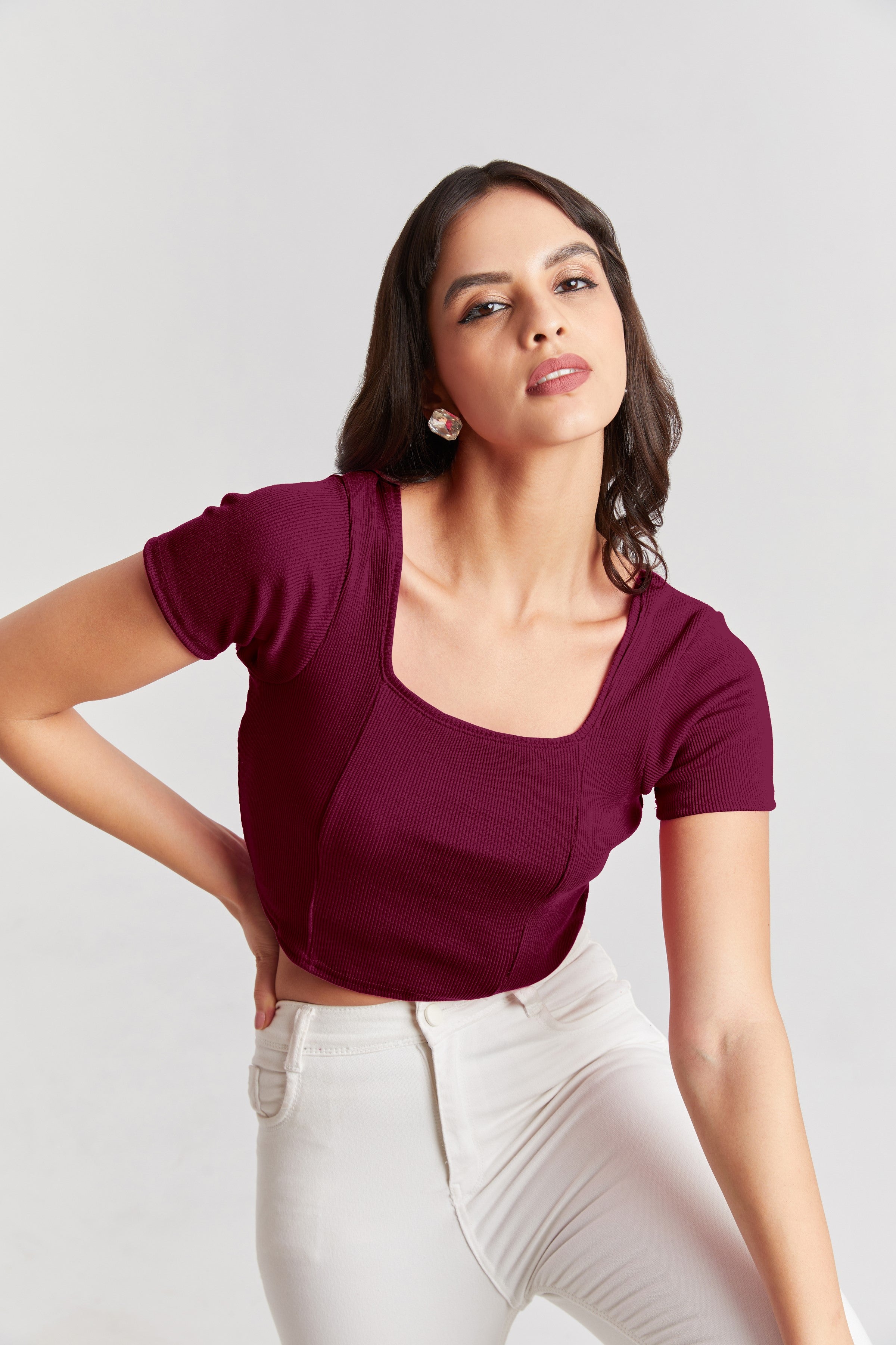 Black Ribbed Square Neck Crop Top
