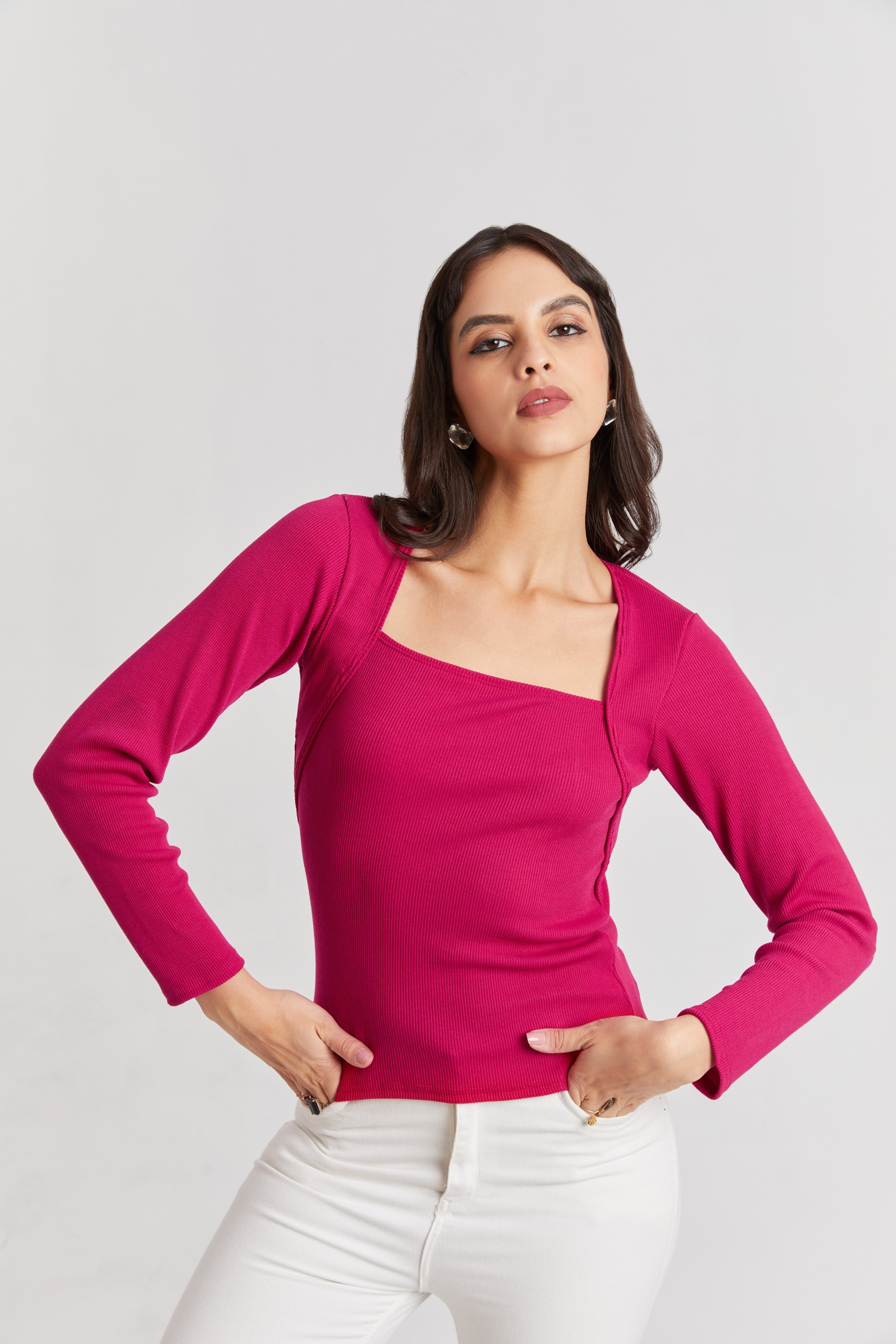 Black Ribbed Square Neck Top