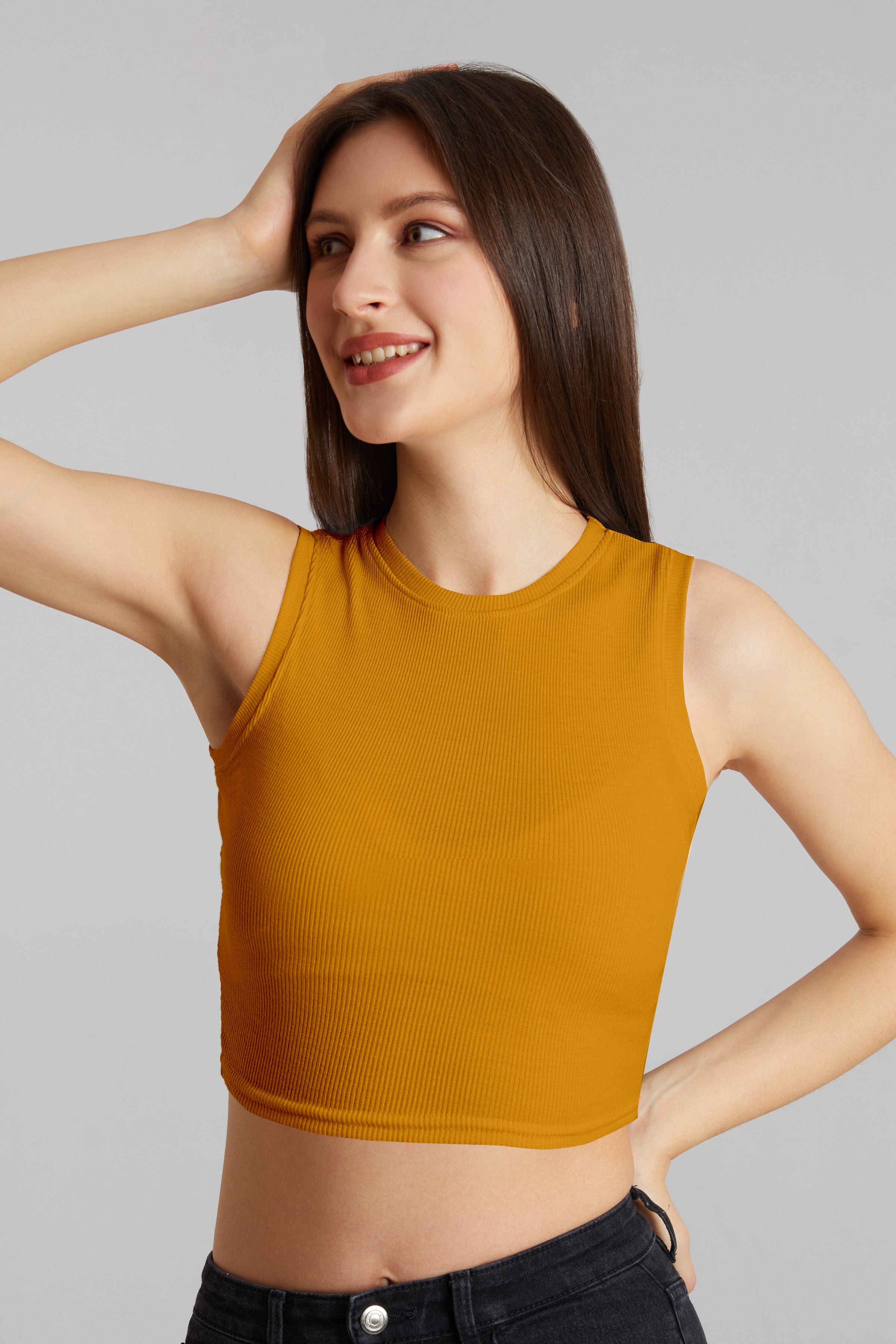 Bright Orange Ribbed Sleeveless Crop Top