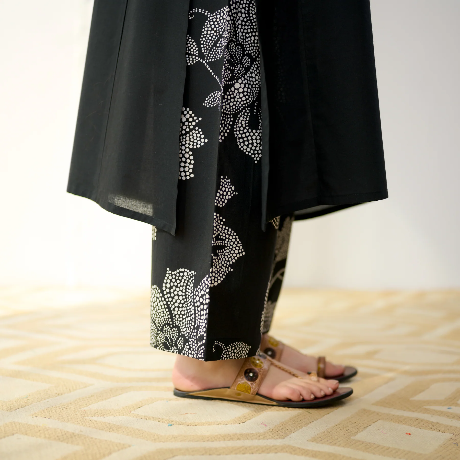 Black Floral Printed Kurta with Palazzo