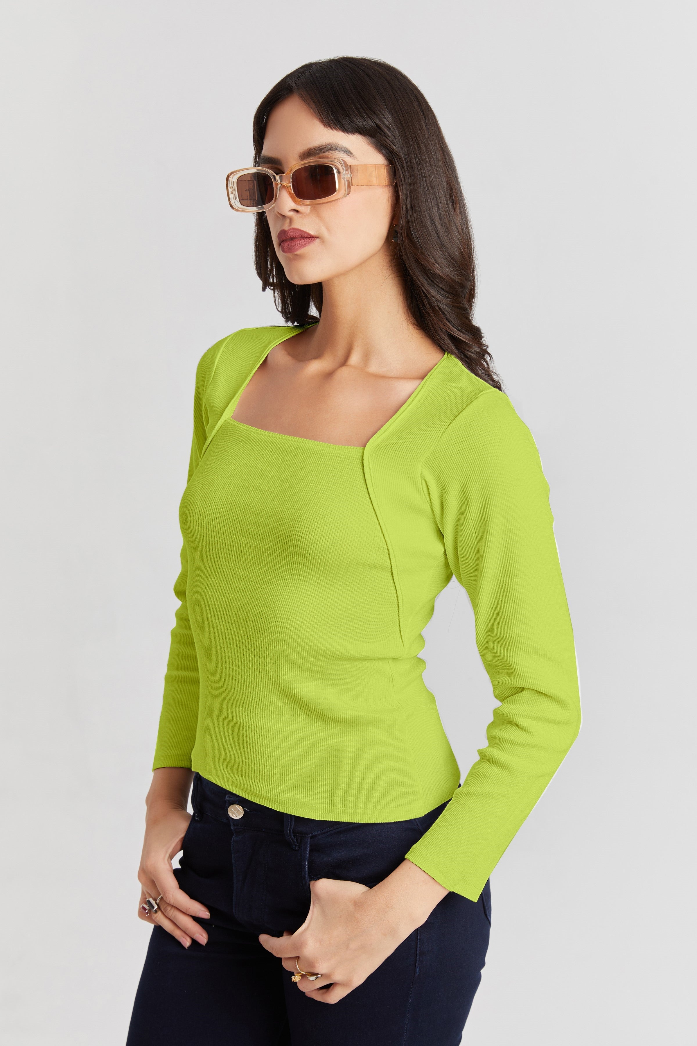 Black Ribbed Square Neck Top