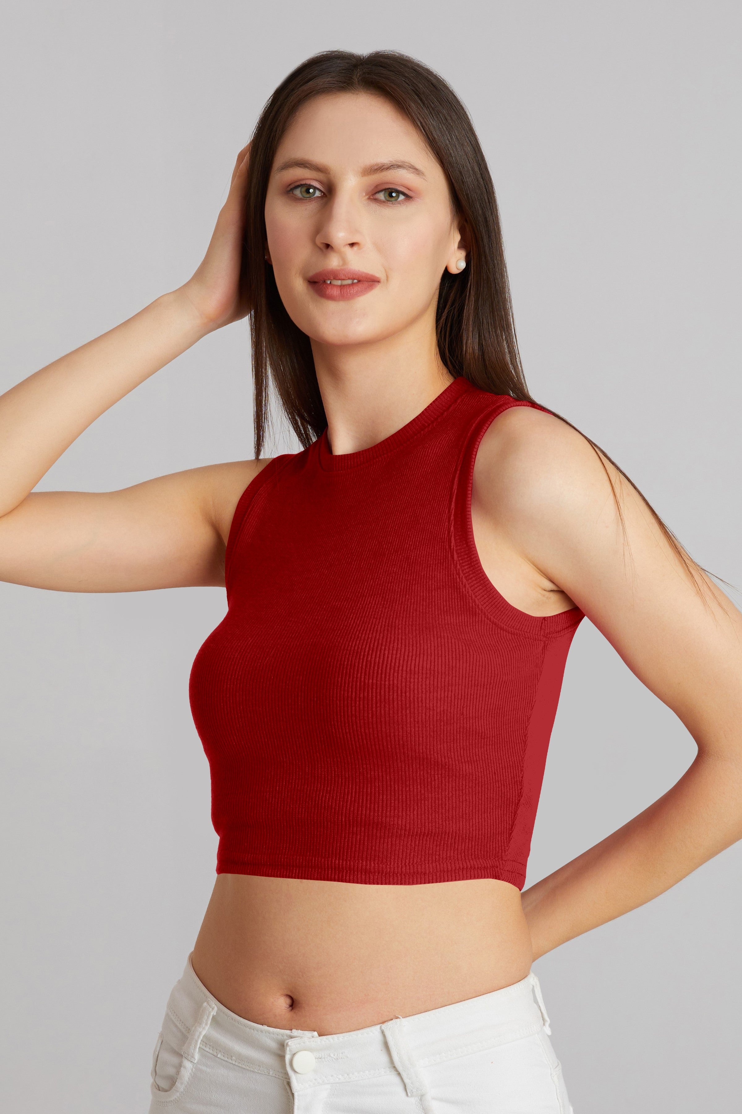 Bright Orange Ribbed Sleeveless Crop Top