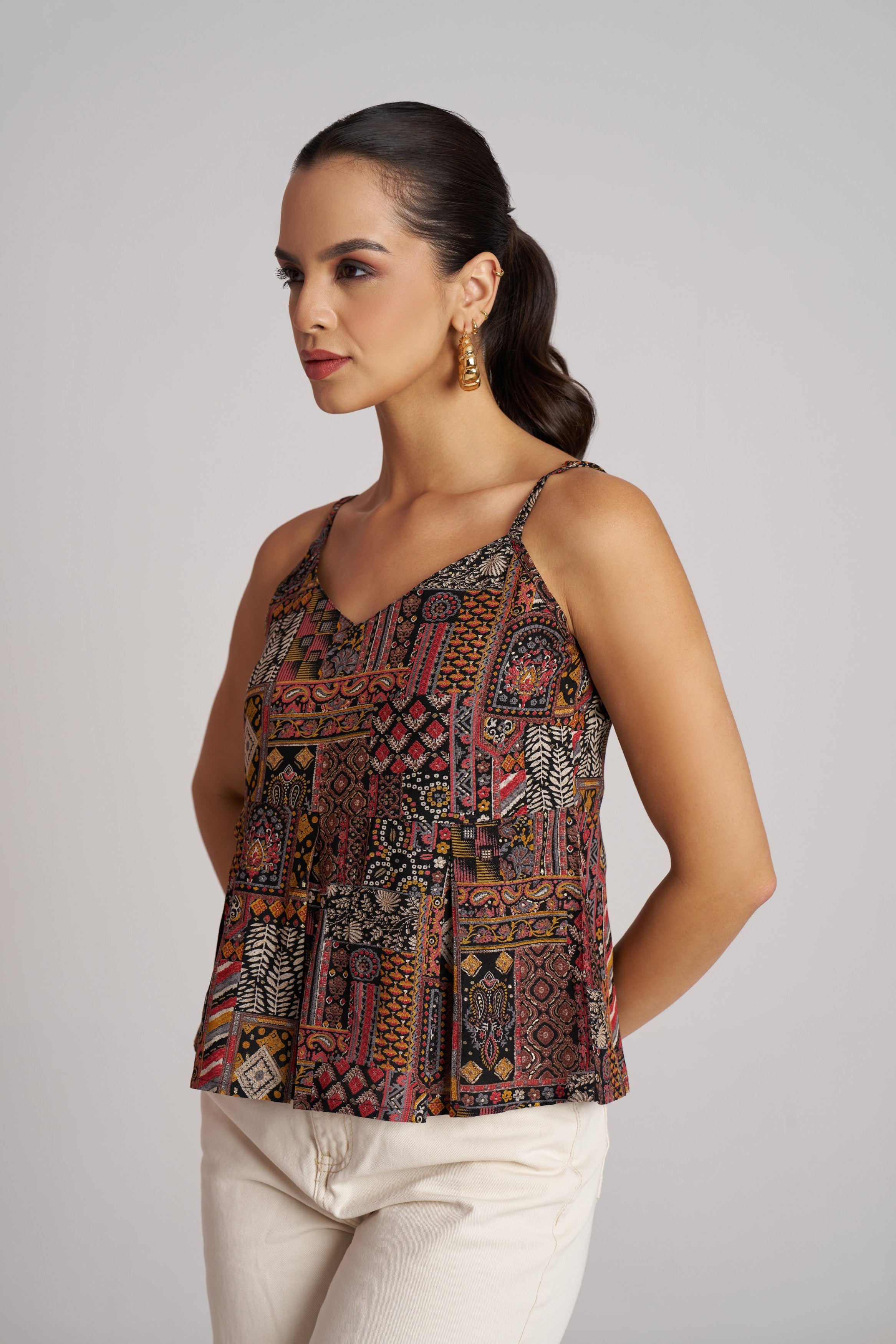 Forest Mosaic Printed Strap Top