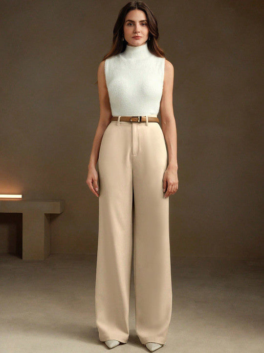 Classic High-Waist Wide-Leg Trousers – Black