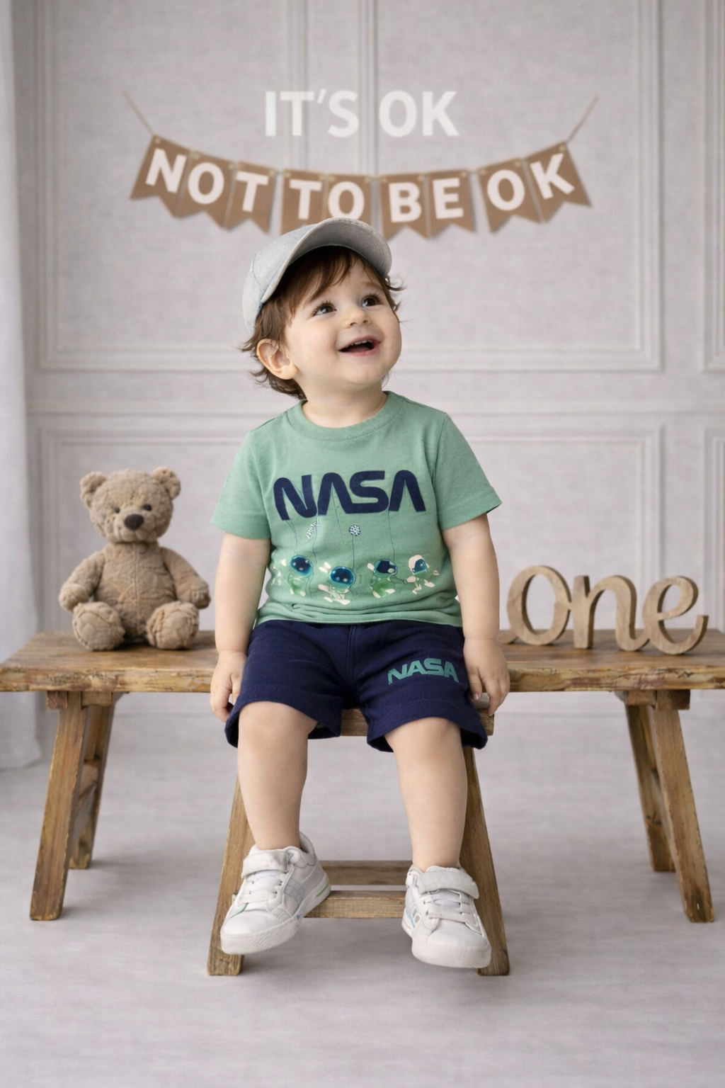 Boys Yellow NASA Printed T-Shirt with Navy Shorts Co-ord Set
