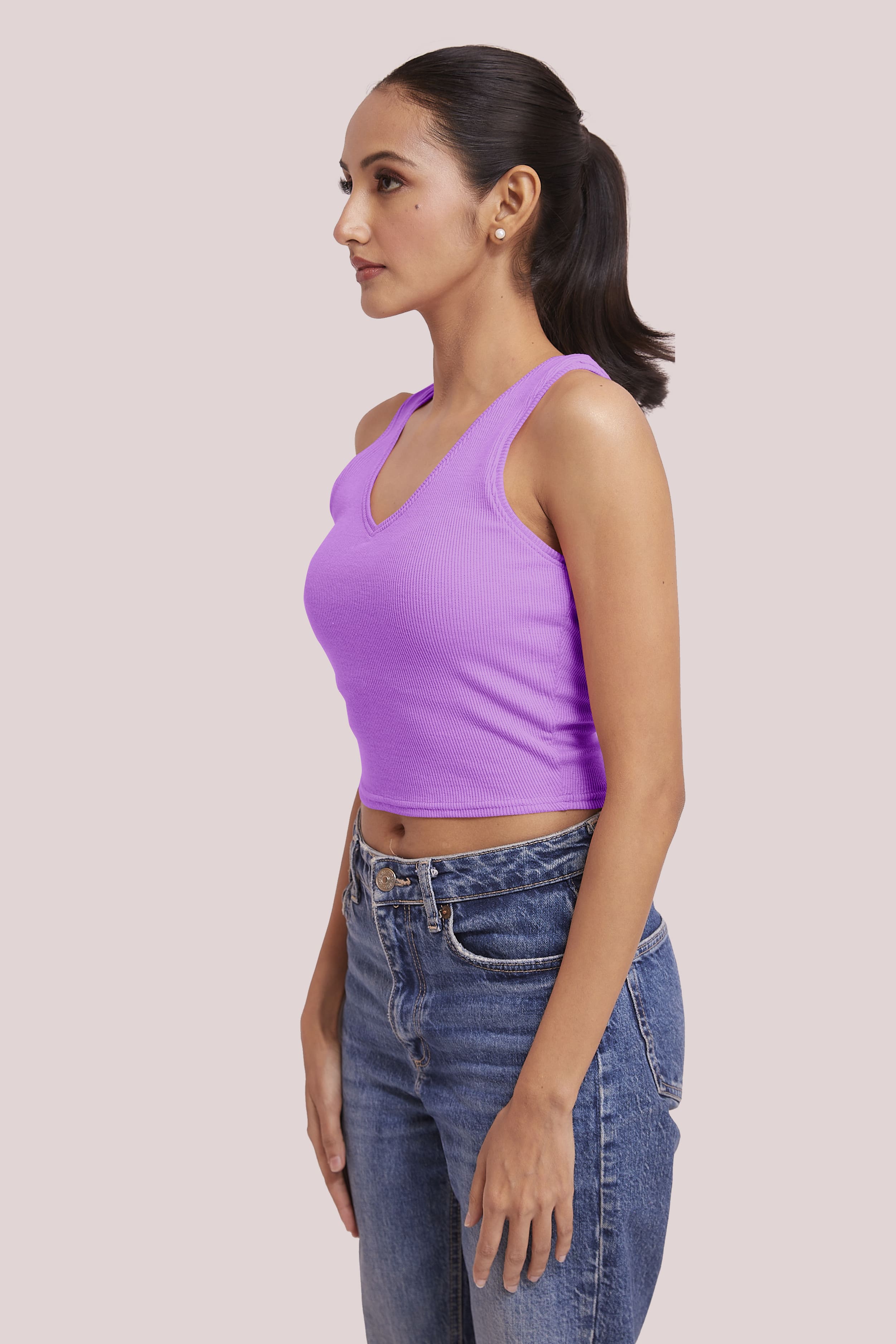 Lavender Ribbed Scoop Neck Sleeveless Crop Top