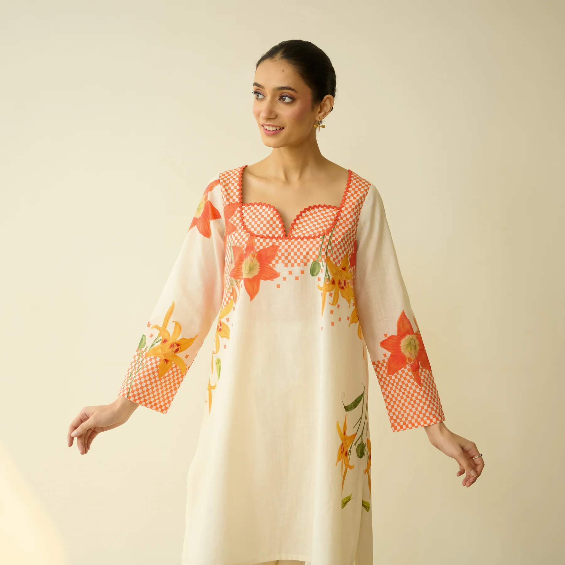 Cream Floral Printed Kurta & Palazzo Set