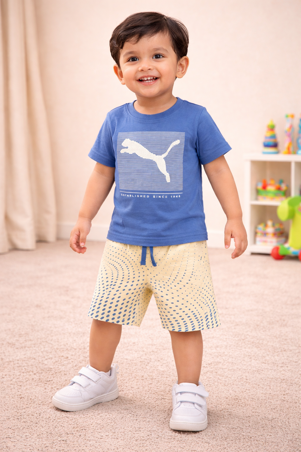 Olive Green Graphic T-Shirt with Printed Shorts Set