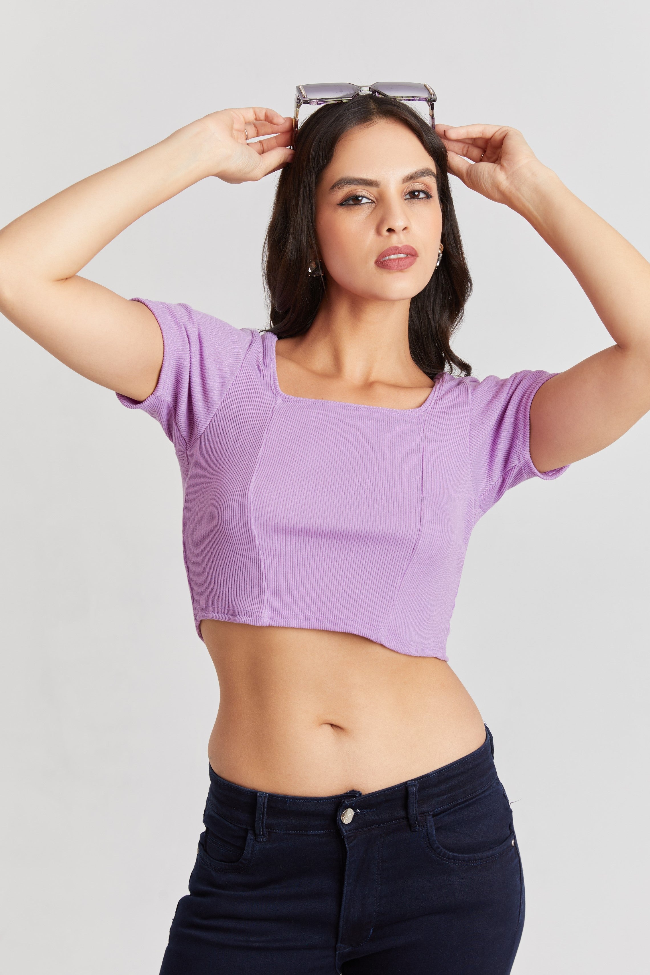Lavender Ribbed Square Neck Crop Top