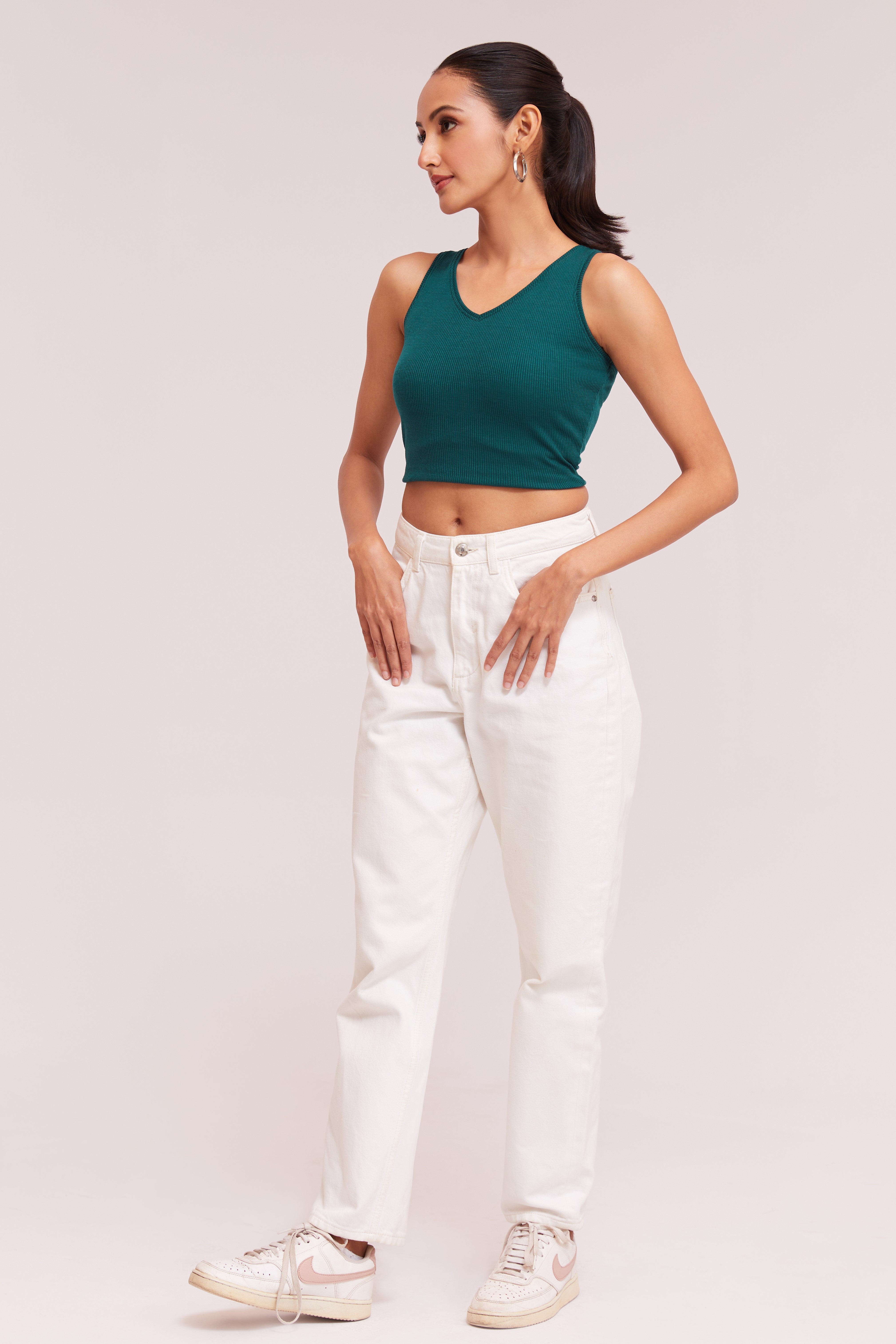 Tail Green Ribbed V-Neck Sleeveless Crop Top
