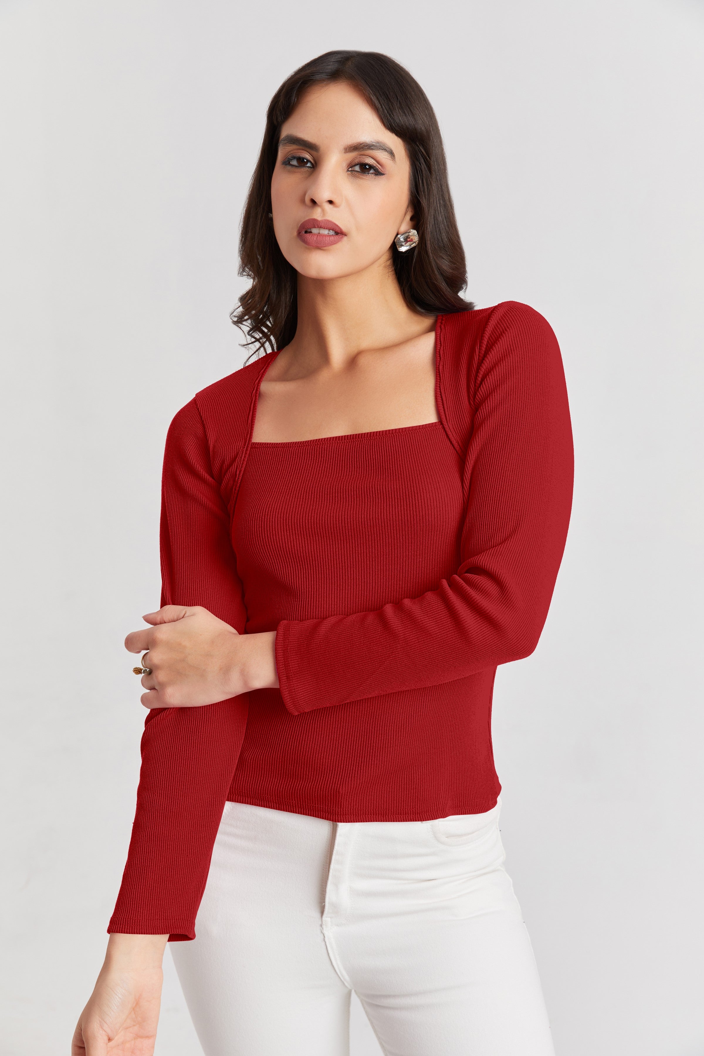 Black Ribbed Square Neck Top