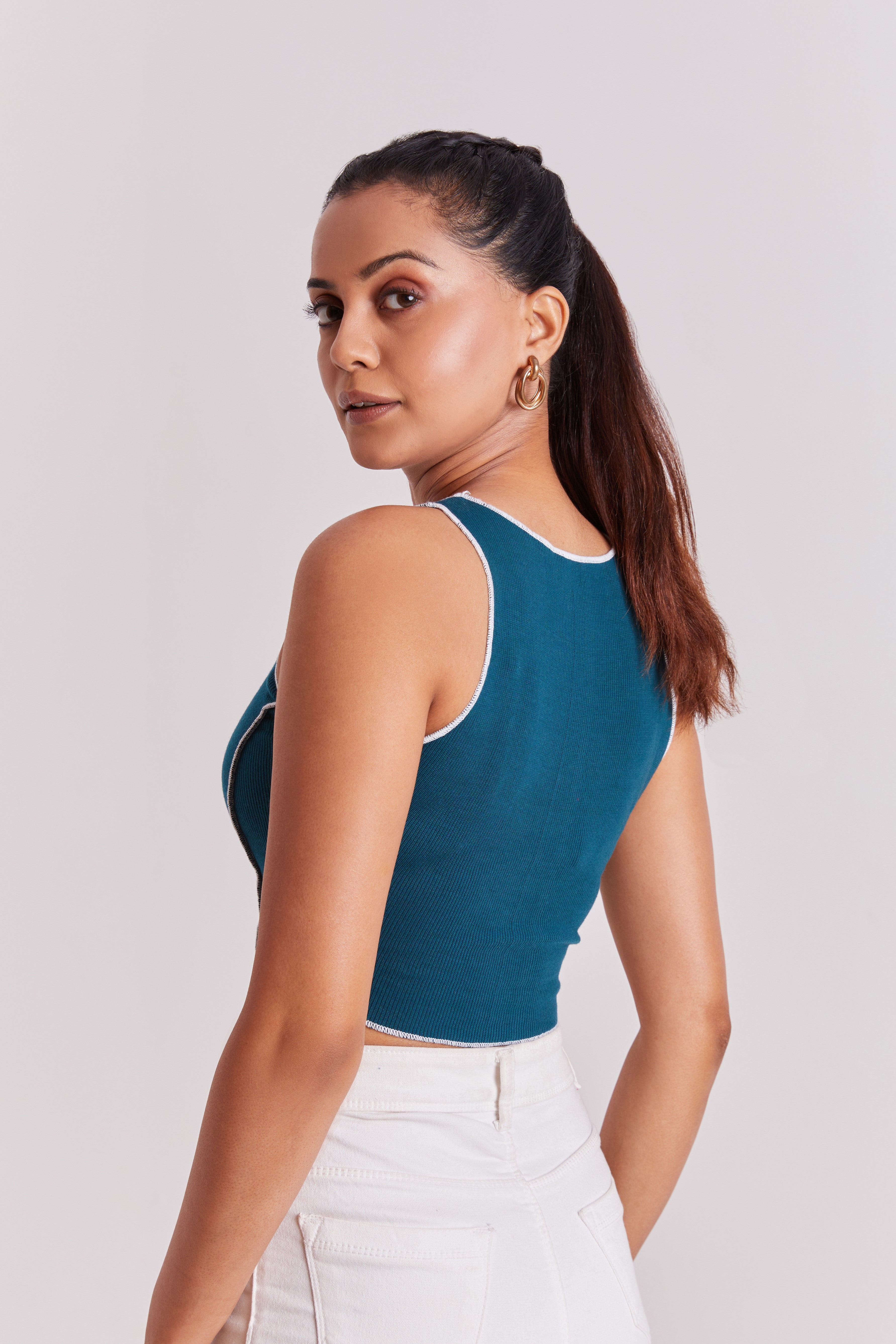 Tail Green Contrast Stitch Tank Top