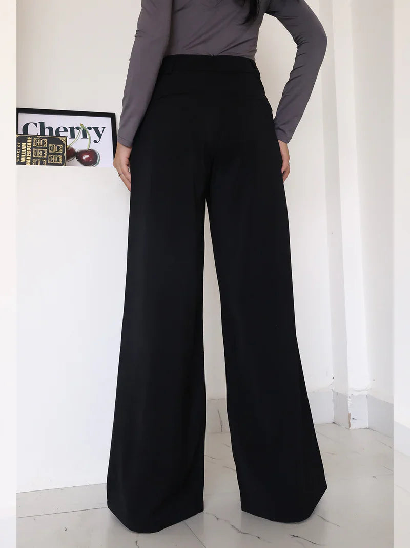 Chic Beige High-Waist Wide Leg Pants