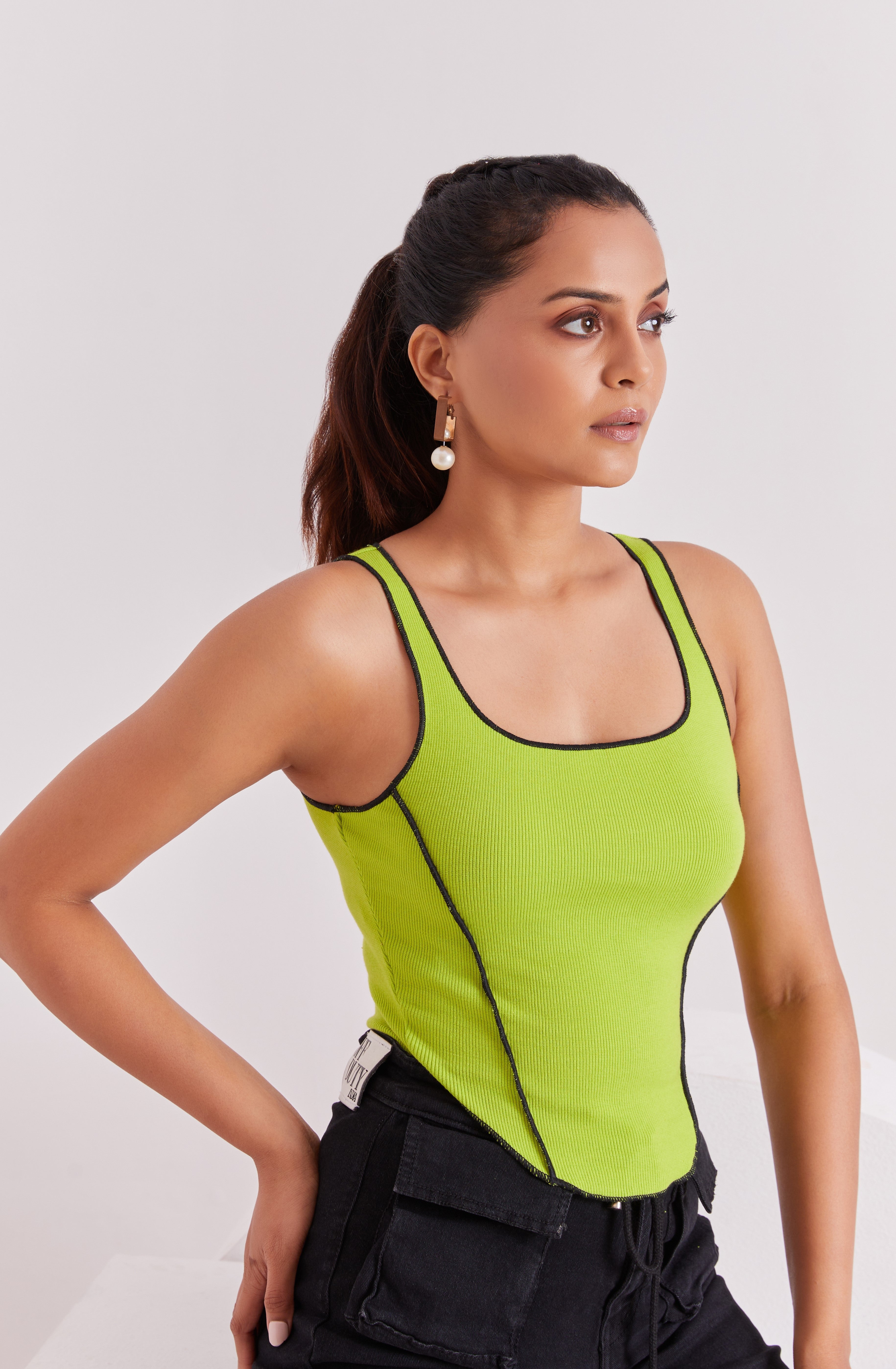 Neon Ribbed Sleeveless Fitted Top