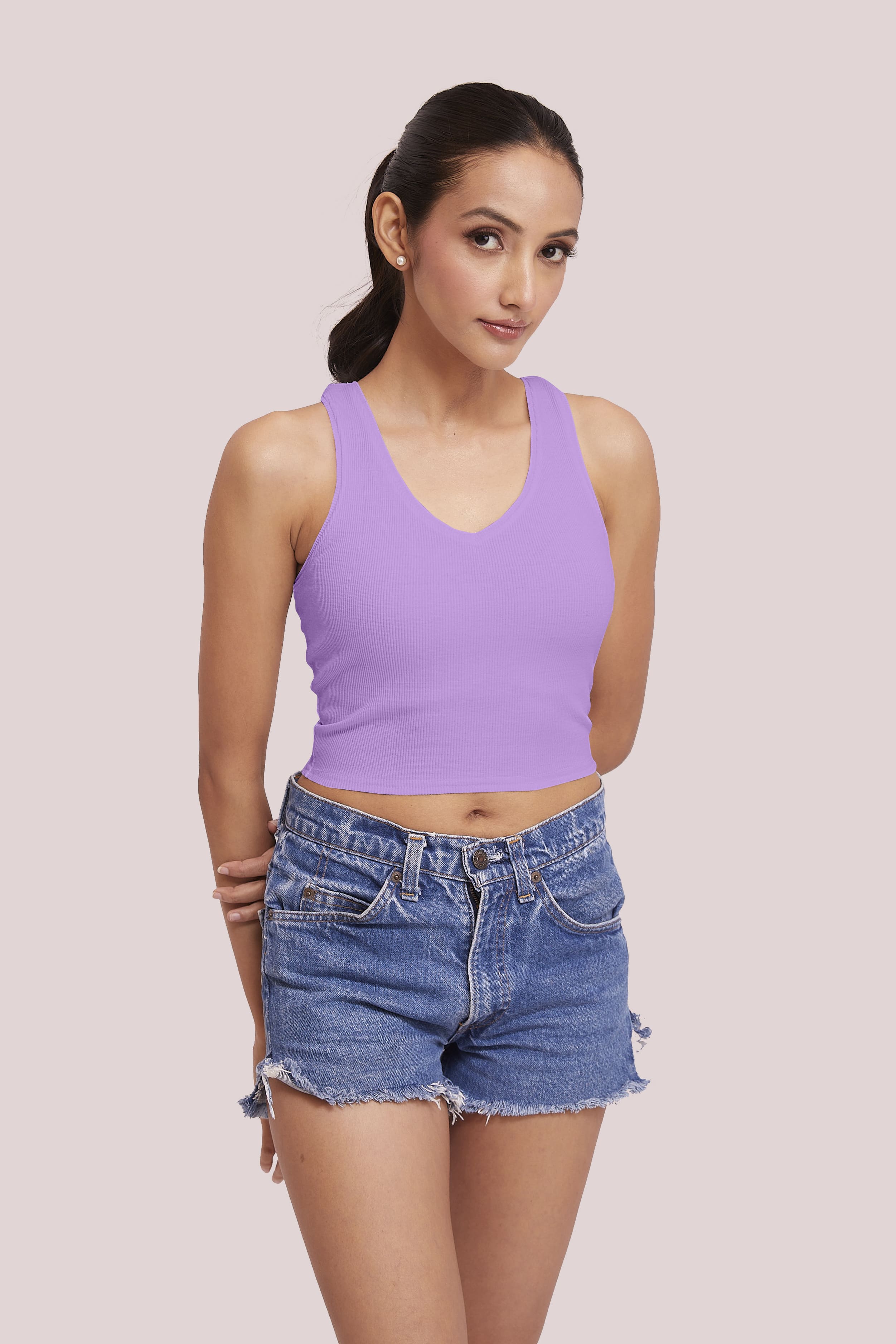 Black Ribbed V-Neck Sleeveless Crop Top