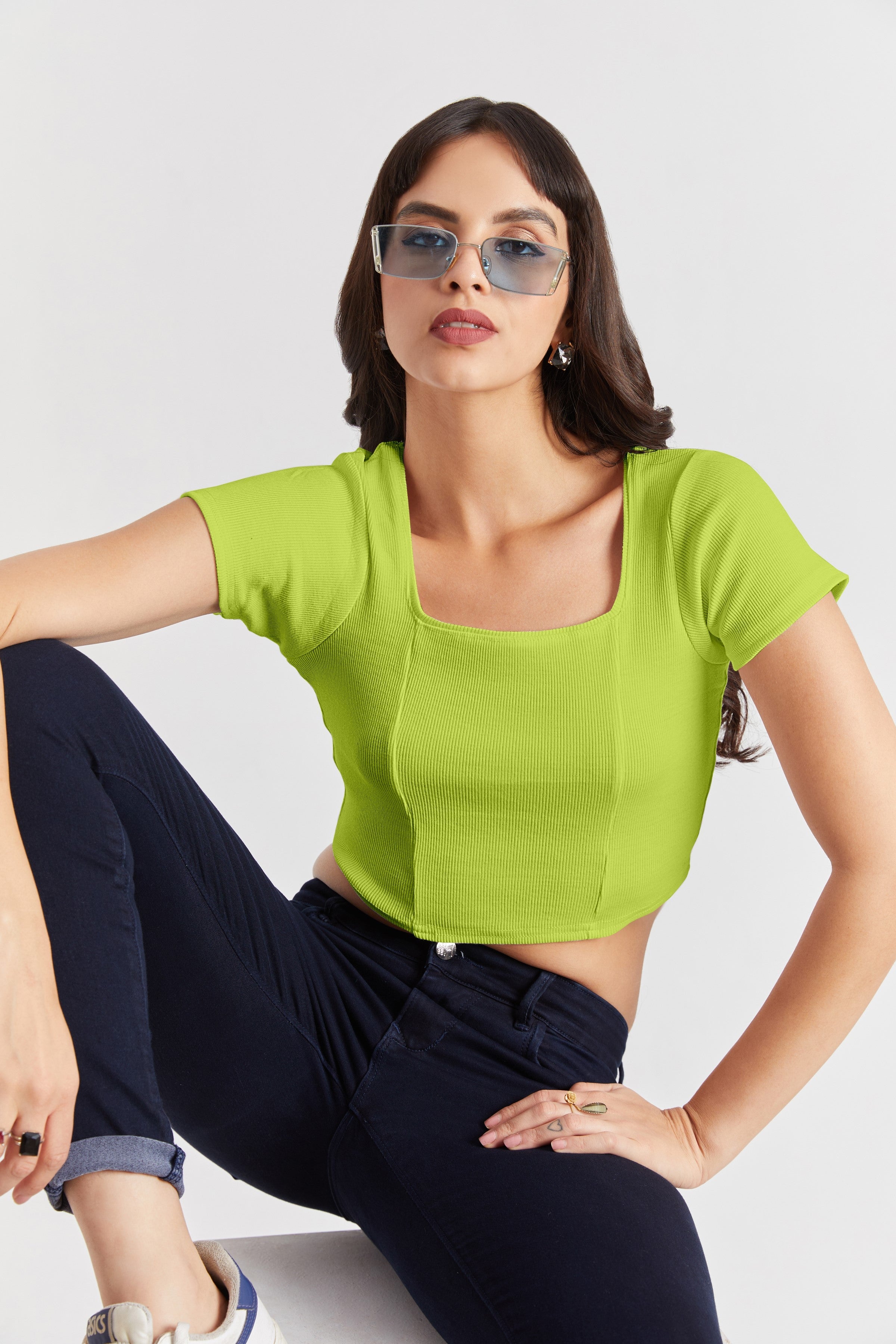Neon Ribbed Square Neck Crop Top