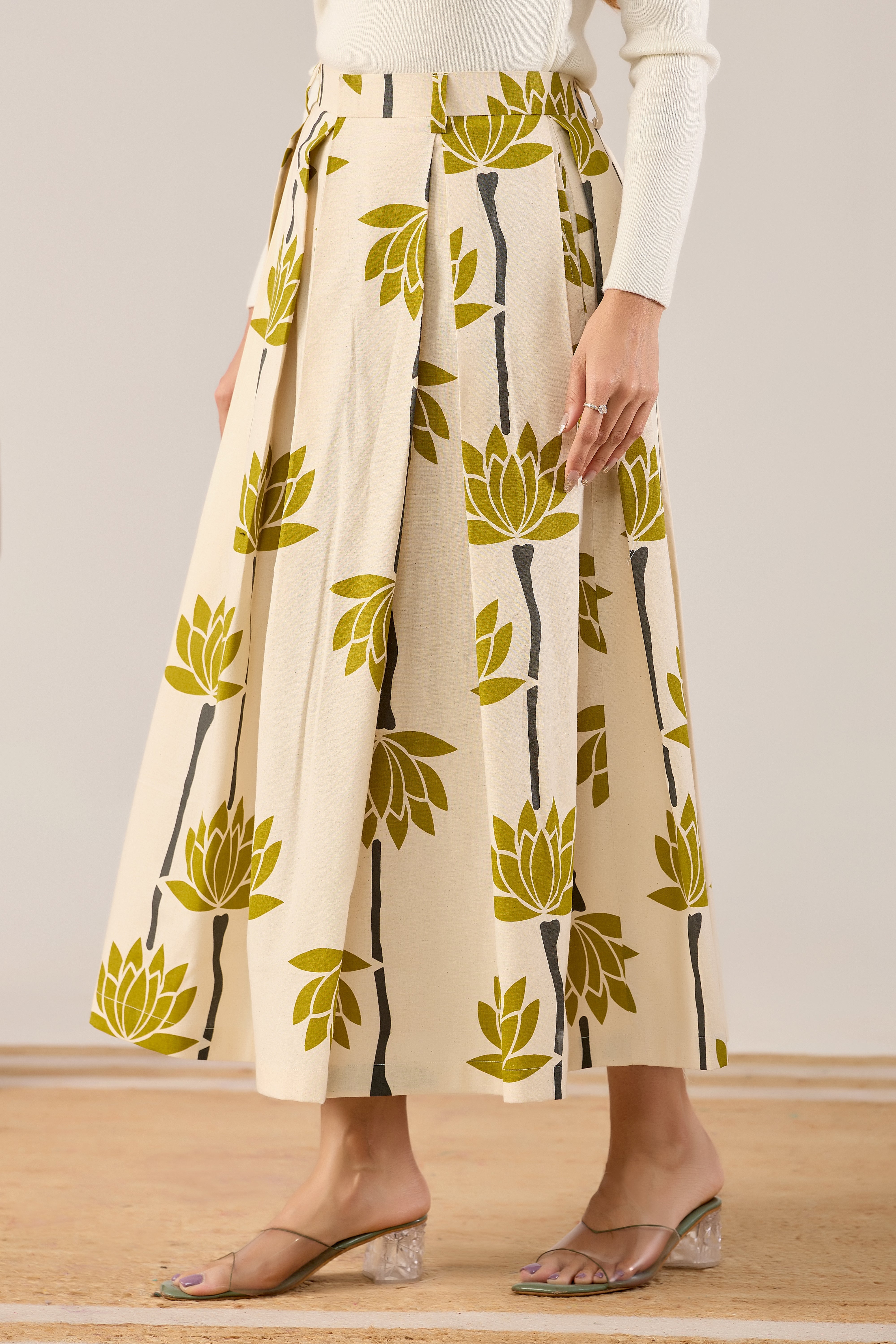 Lotus Bloom Printed Midi Skirt