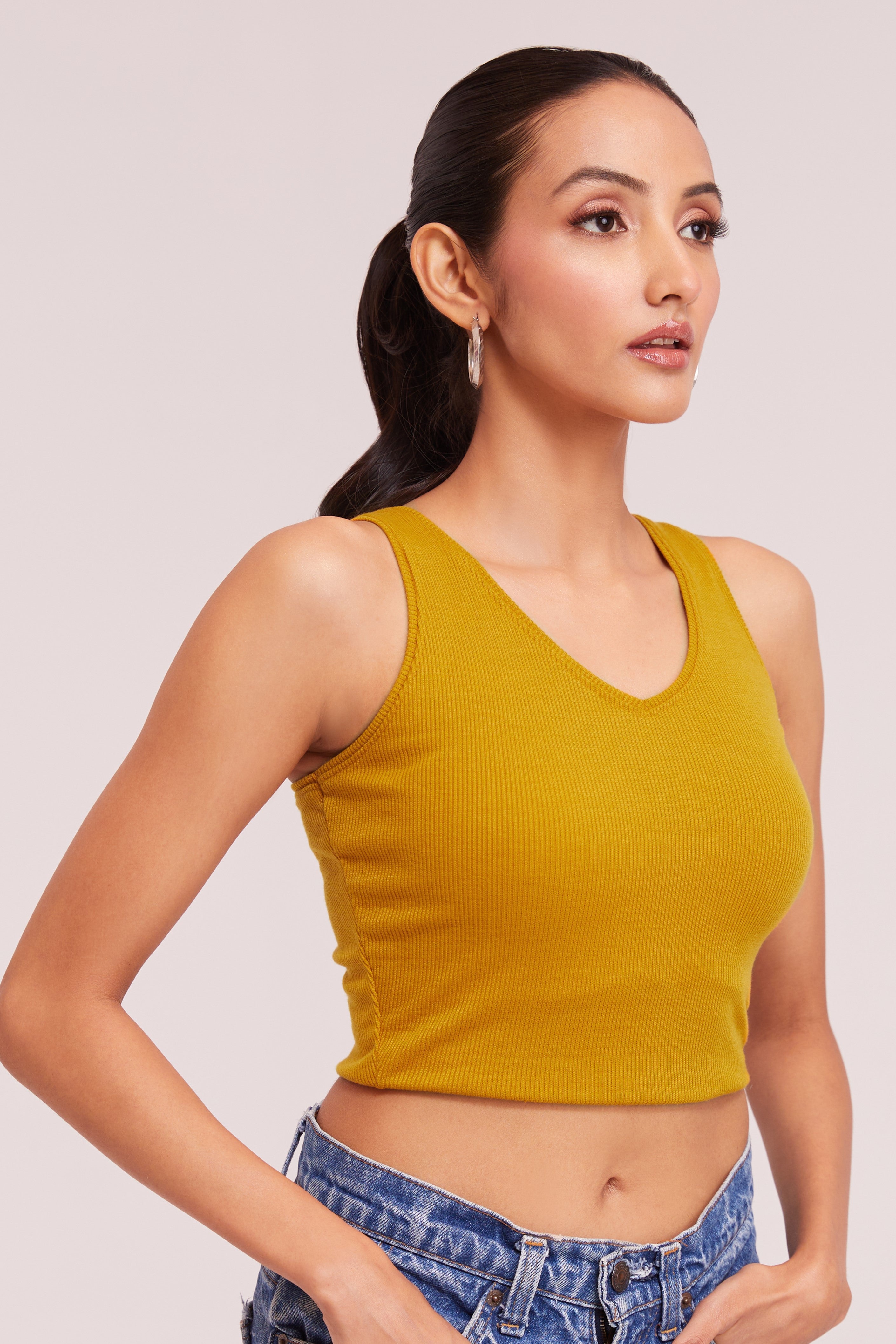 Black Ribbed Scoop Neck Sleeveless Crop Top