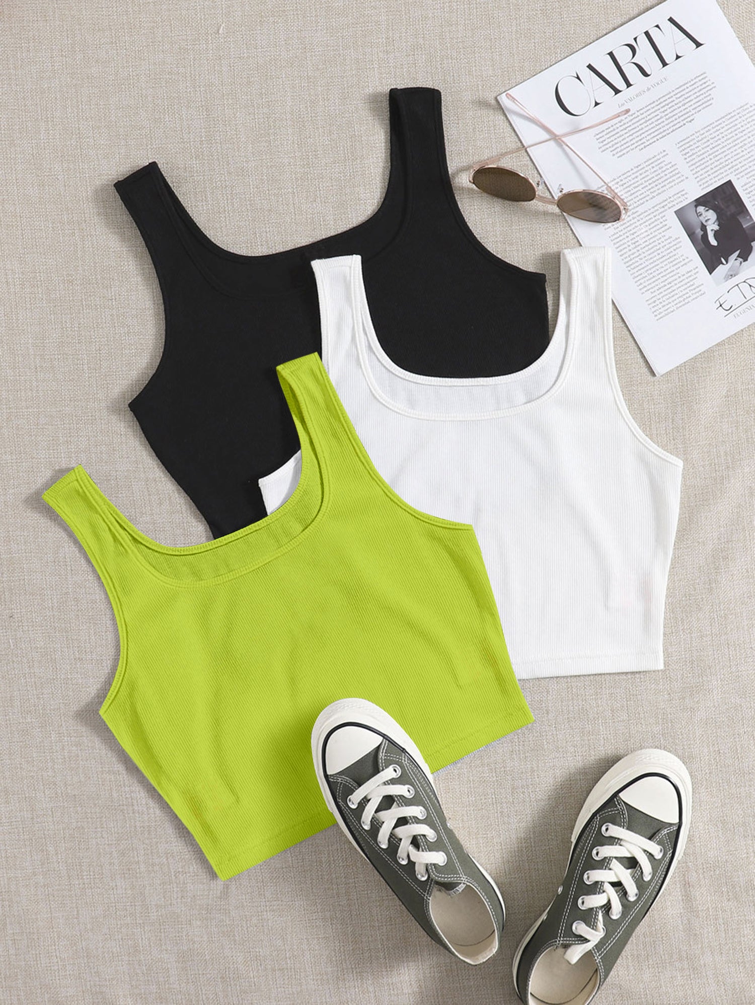Women’s Ribbed Square Neck Crop Tank Top