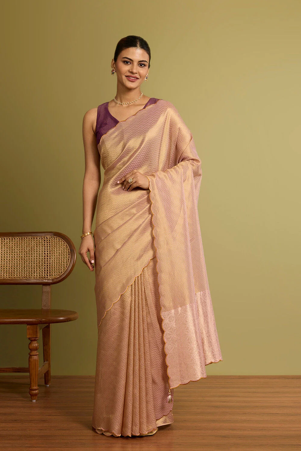 Light Blue Checked Cotton Saree with Black Border