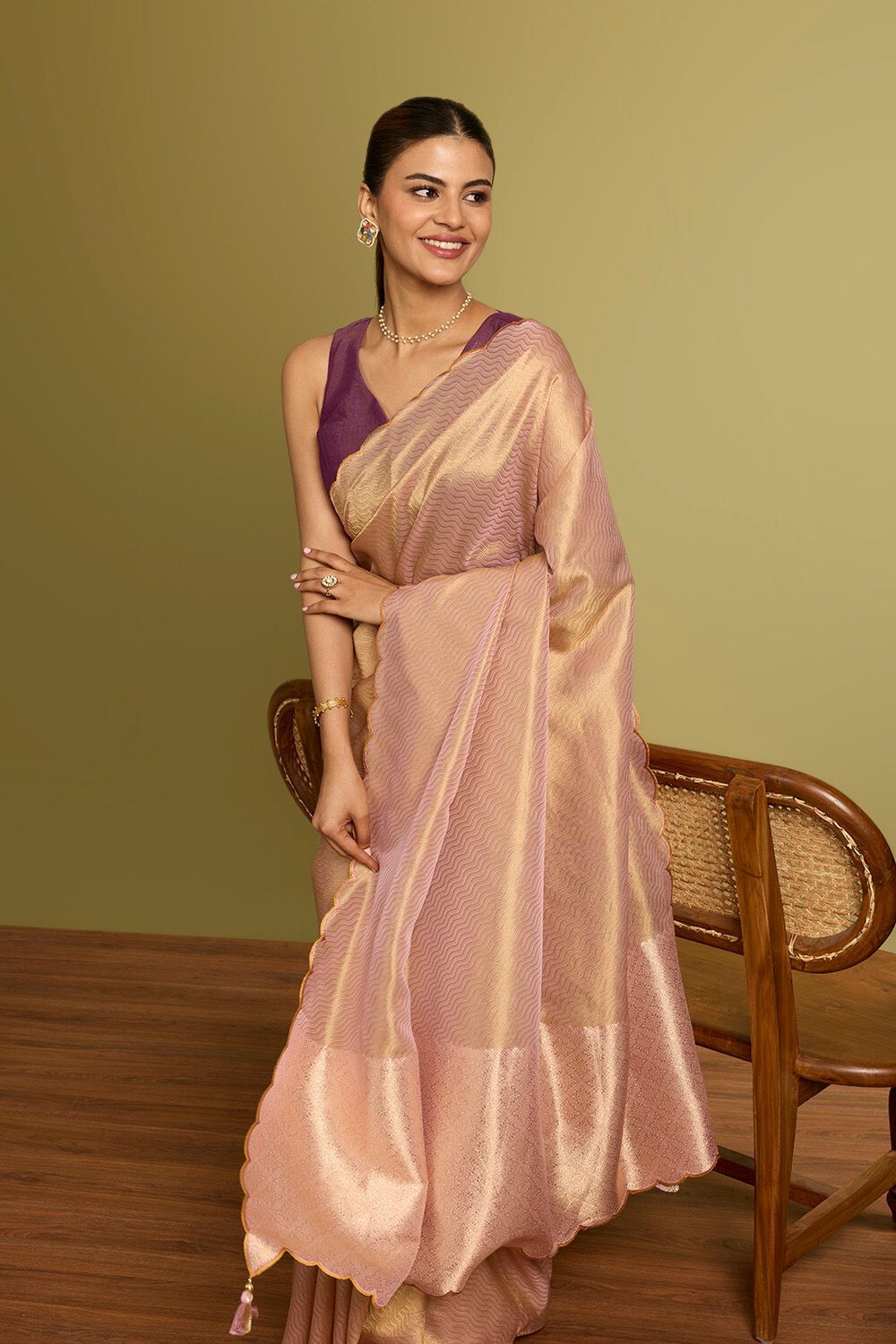 Light Blue Checked Cotton Saree with Black Border