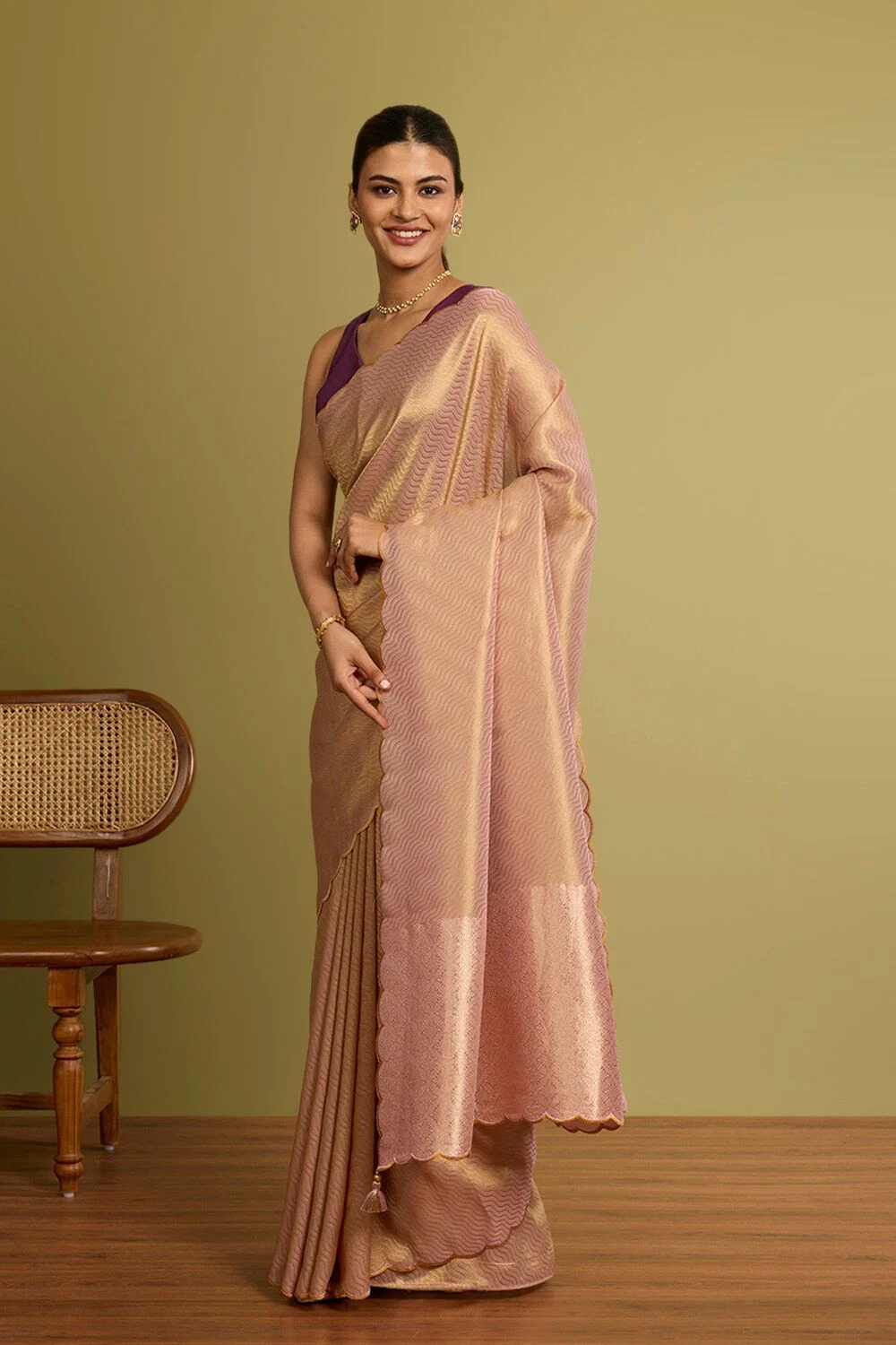 Light Blue Checked Cotton Saree with Black Border