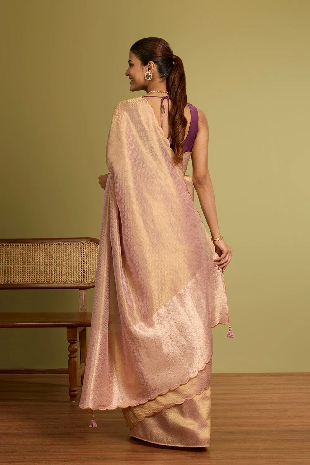 Light Blue Checked Cotton Saree with Black Border