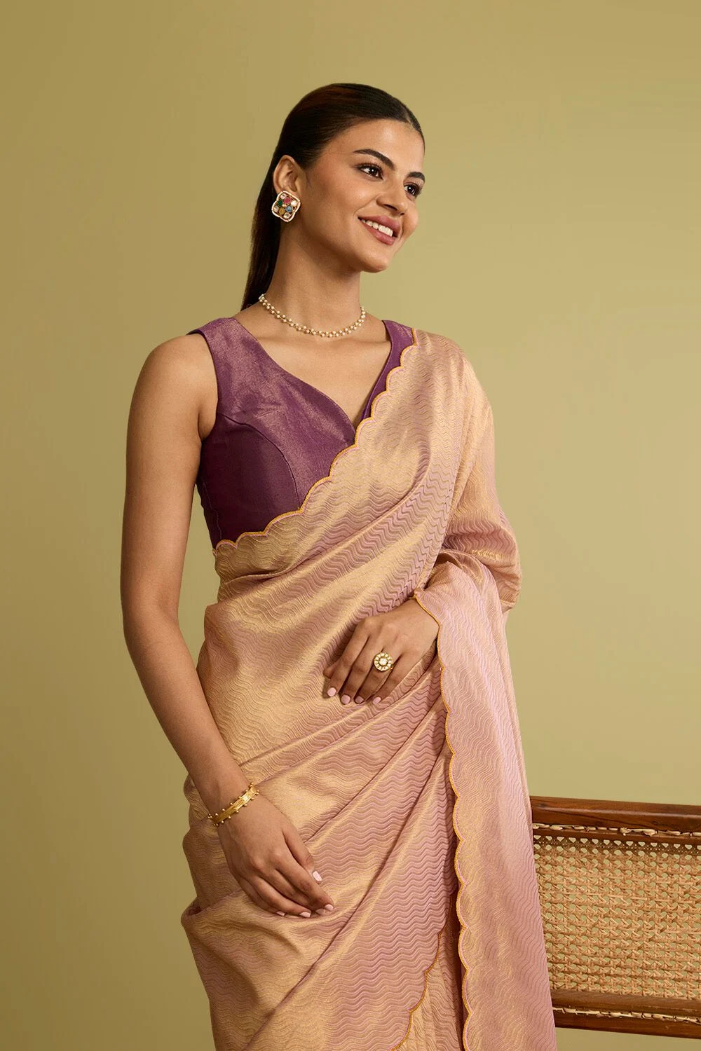 Light Blue Checked Cotton Saree with Black Border