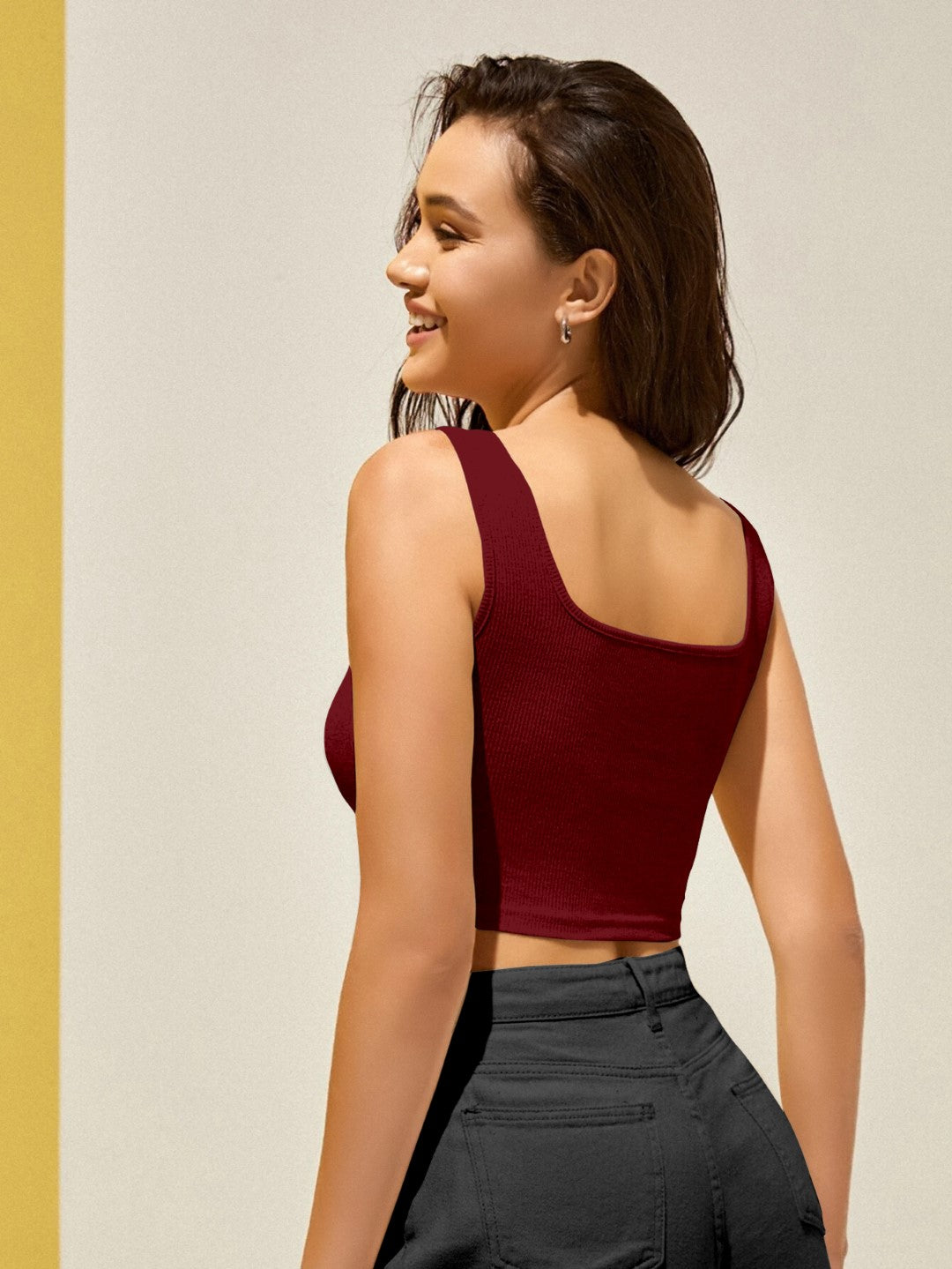 Maroon Ribbed Crop Tank