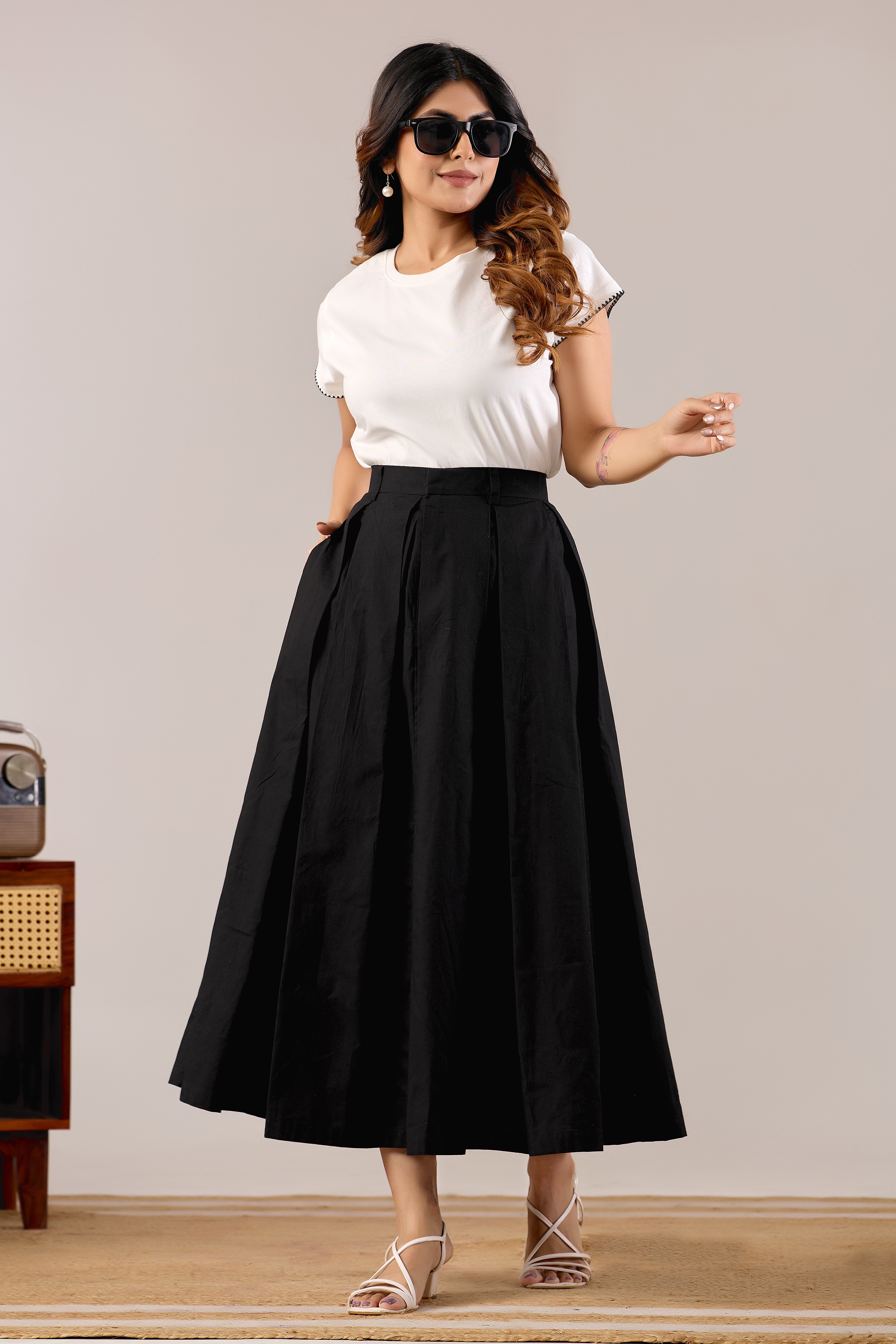 Sandstone Flow Pleated Skirt