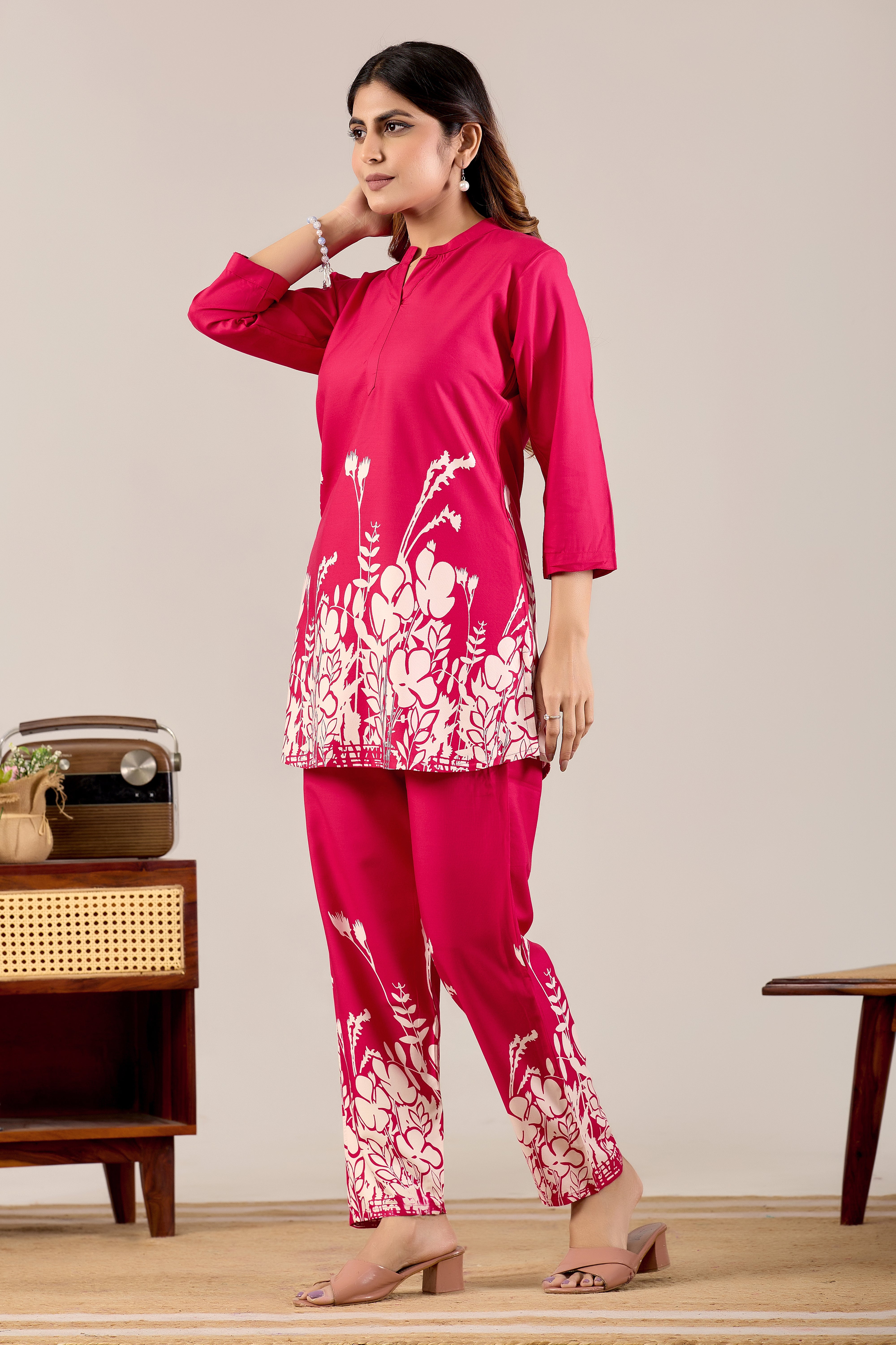 Navy Blue Floral Silhouette Co-ord Set