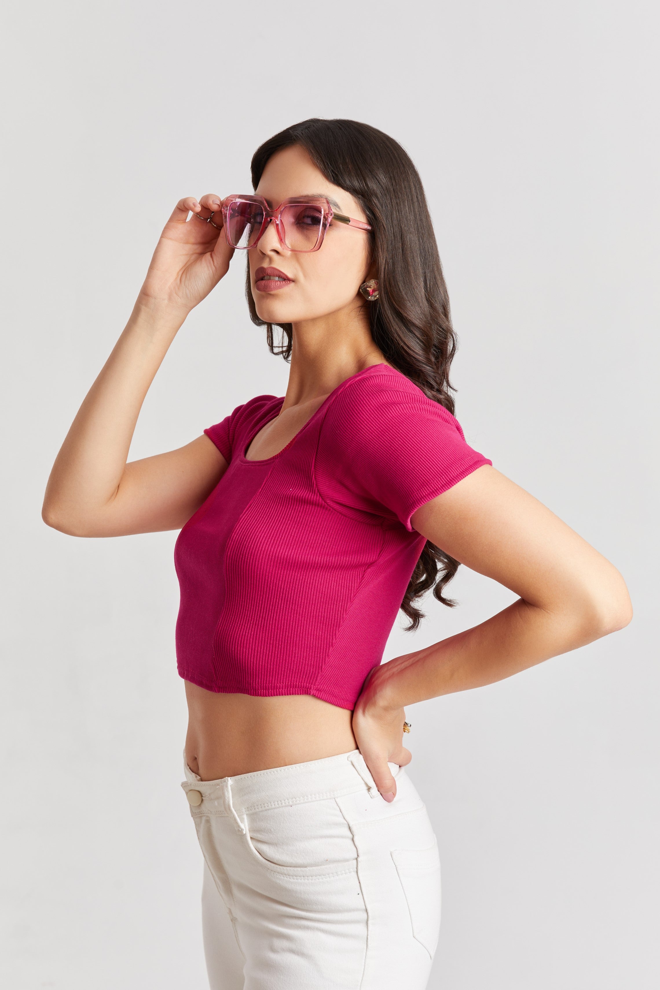 Black Ribbed Square Neck Crop Top