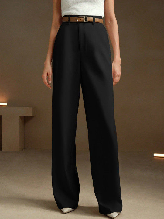 Elegant High-Waist Wide-Leg Trousers – Beige