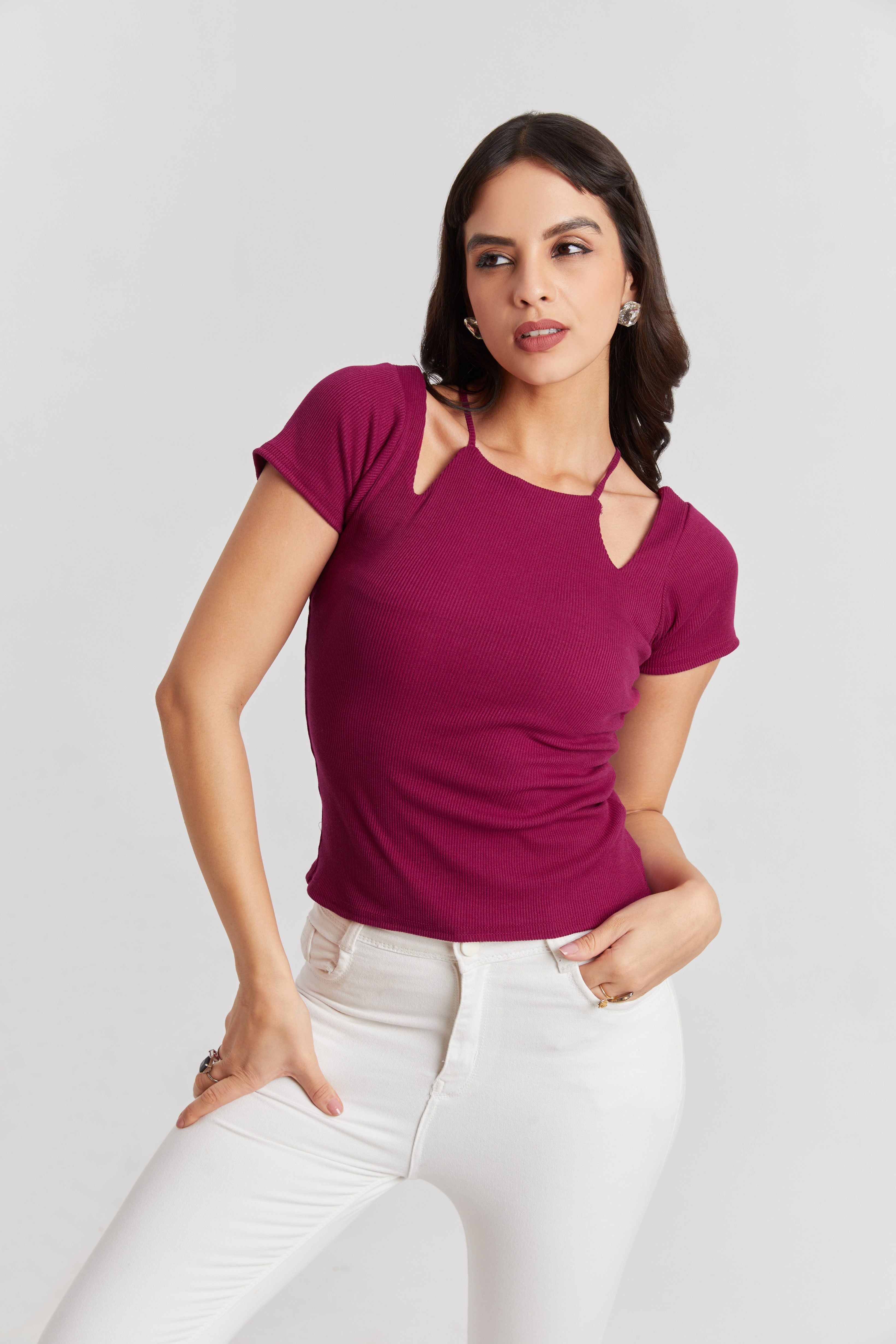 Midnight Black Ribbed Cutout Top