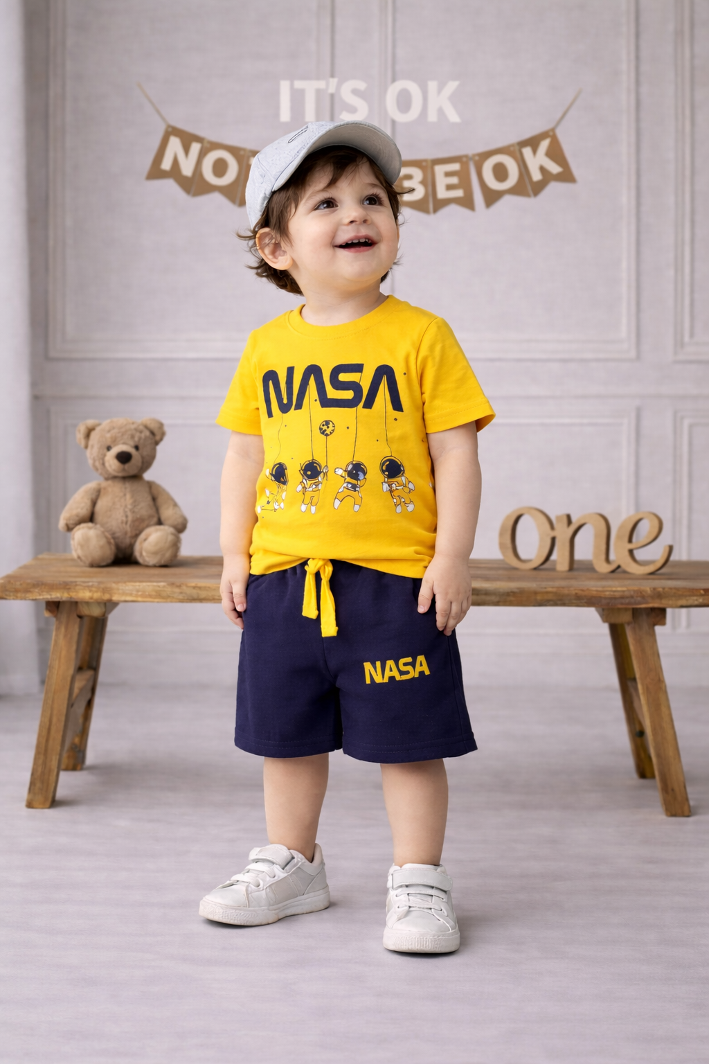 Boys Orange NASA Printed T-Shirt with Navy Shorts Co-ord Set