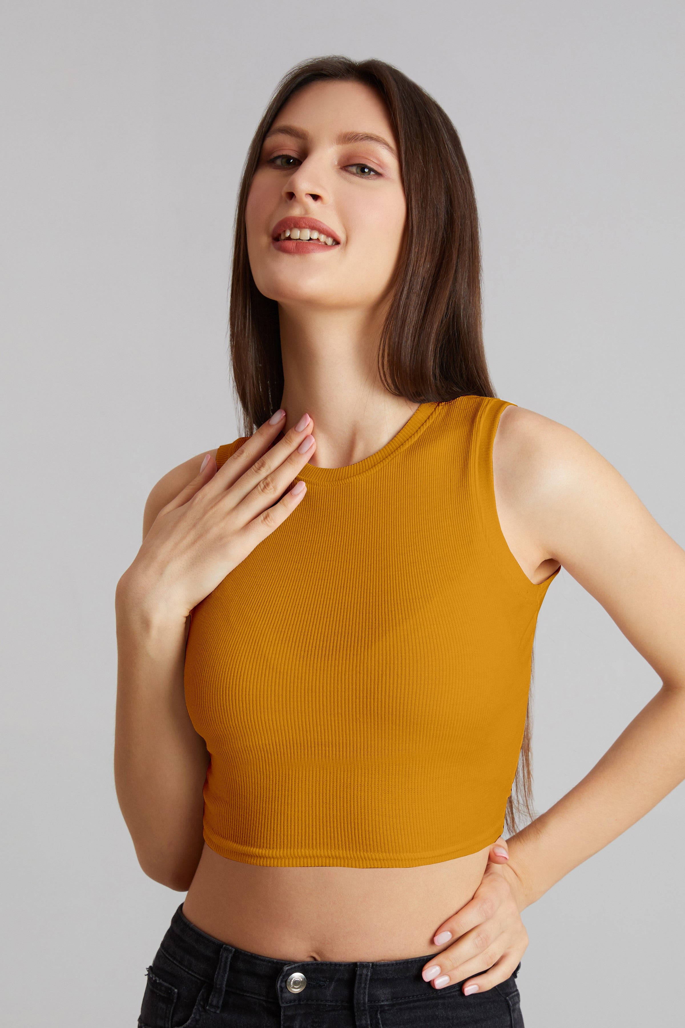 Bright Orange Ribbed Sleeveless Crop Top