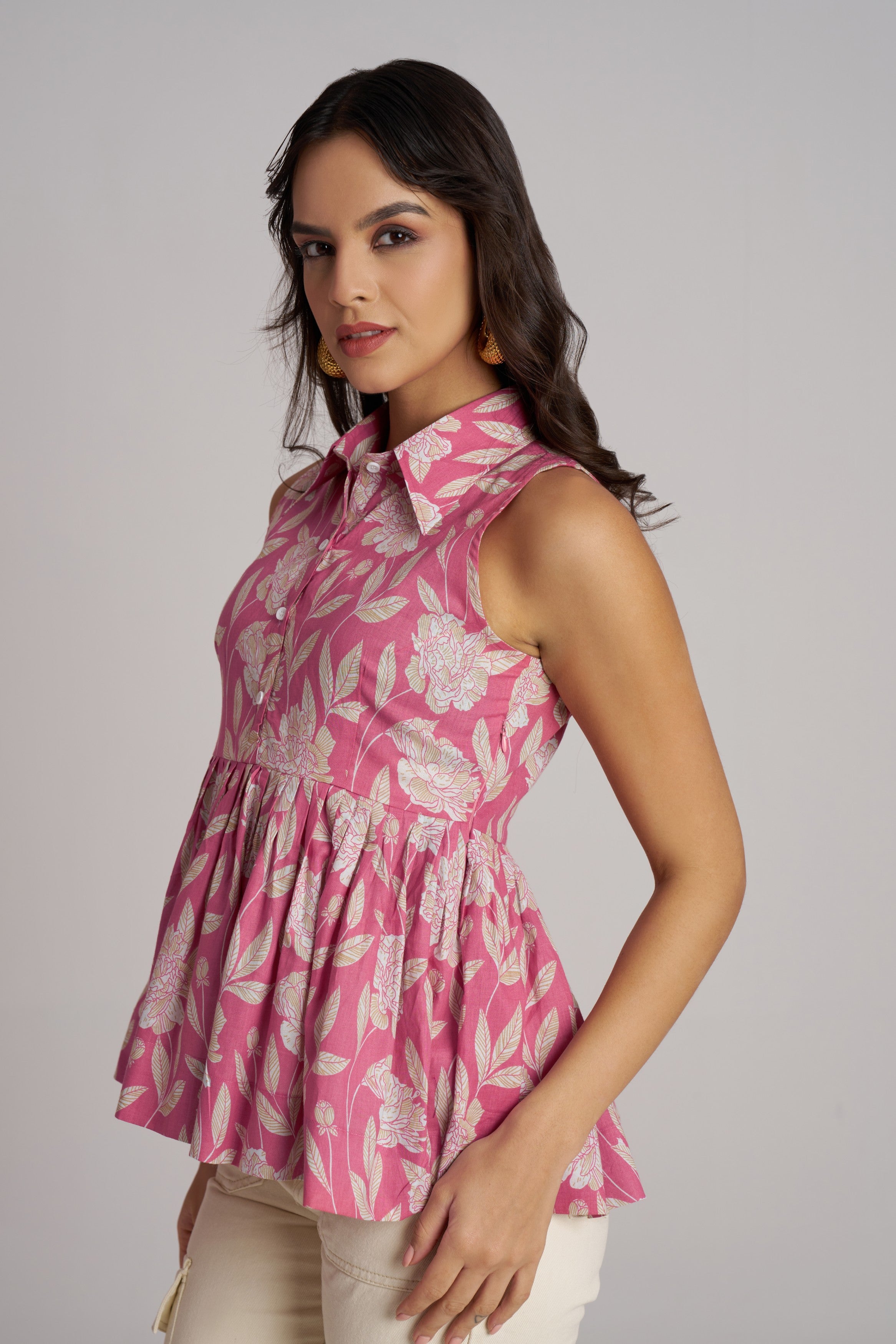 Olive Bloom Sleeveless Peplum Top
