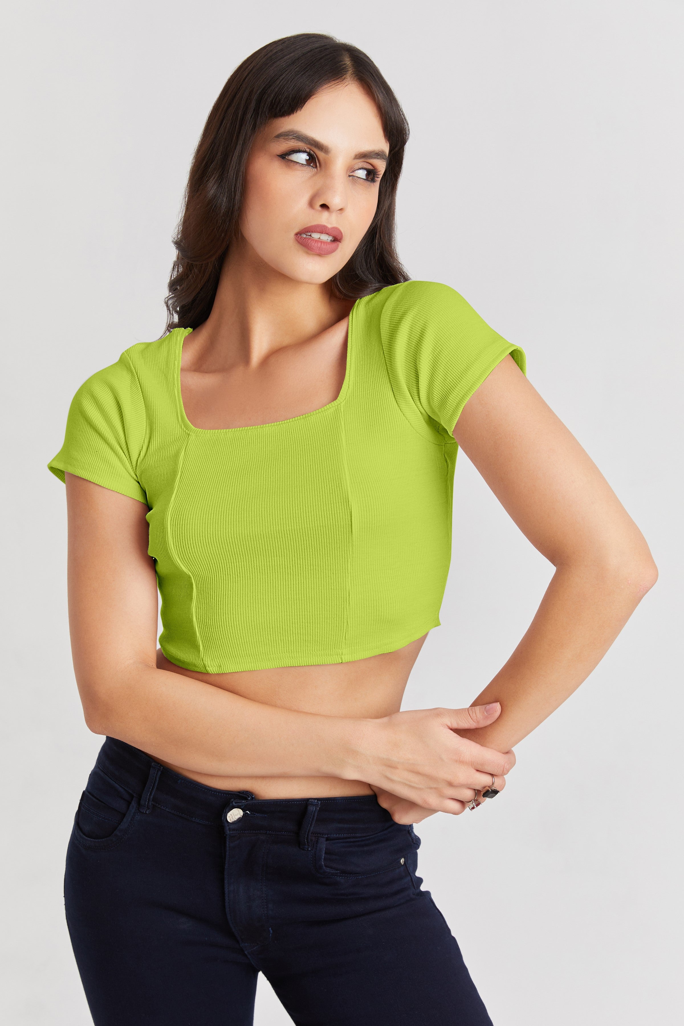 Neon Ribbed Square Neck Crop Top